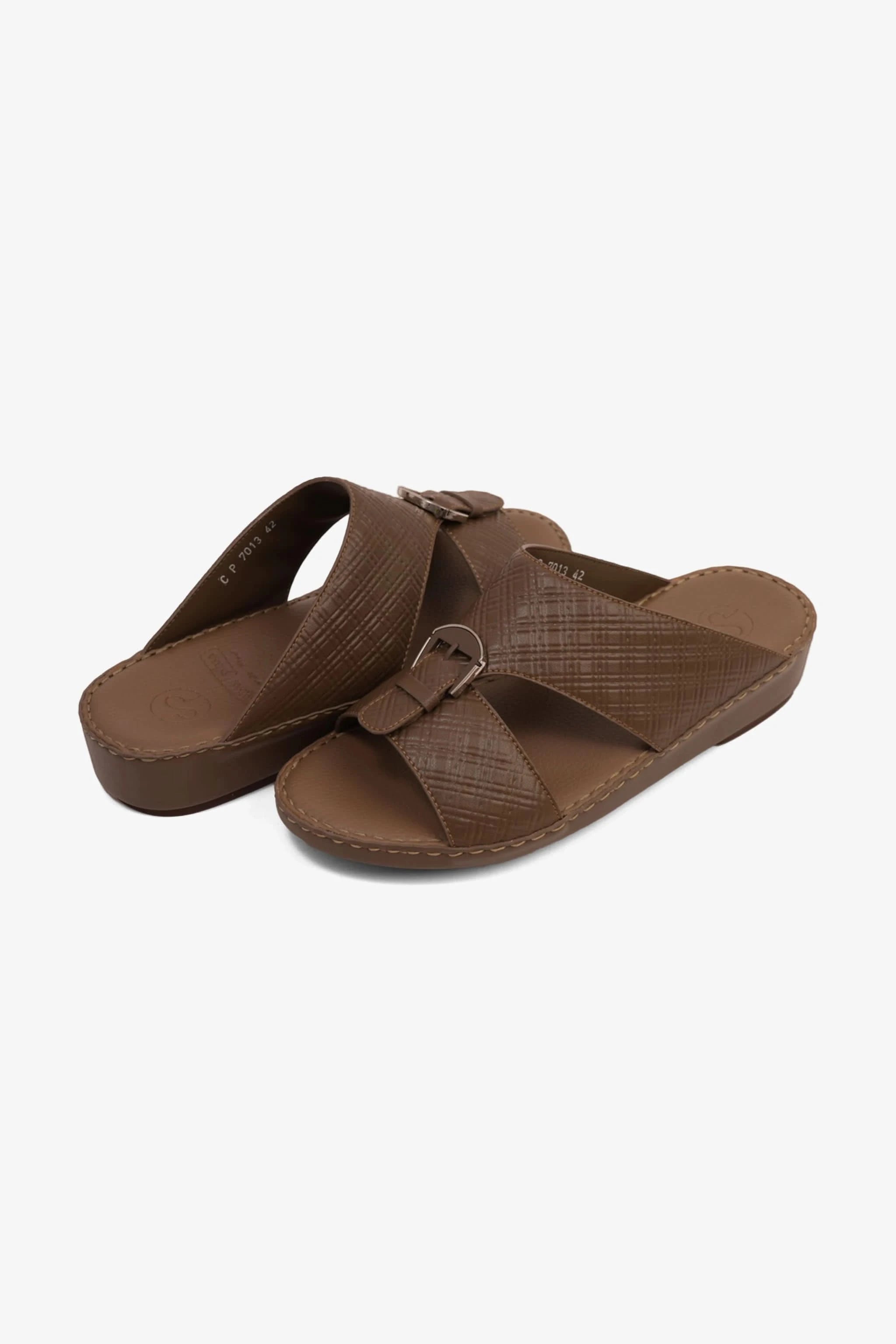 COMFORT PLUS MEN'S CUSHIONED LEATHER SLIP-ON SANDALS TRUFFLE - Seventy7