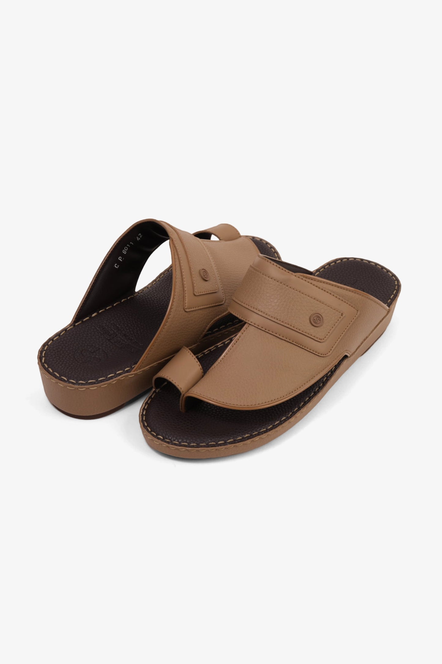 COMFORT PLUS LEATHER SANDALS WITH COMFORTABLE FOOTBED OLIVE BROWN - Seventy7