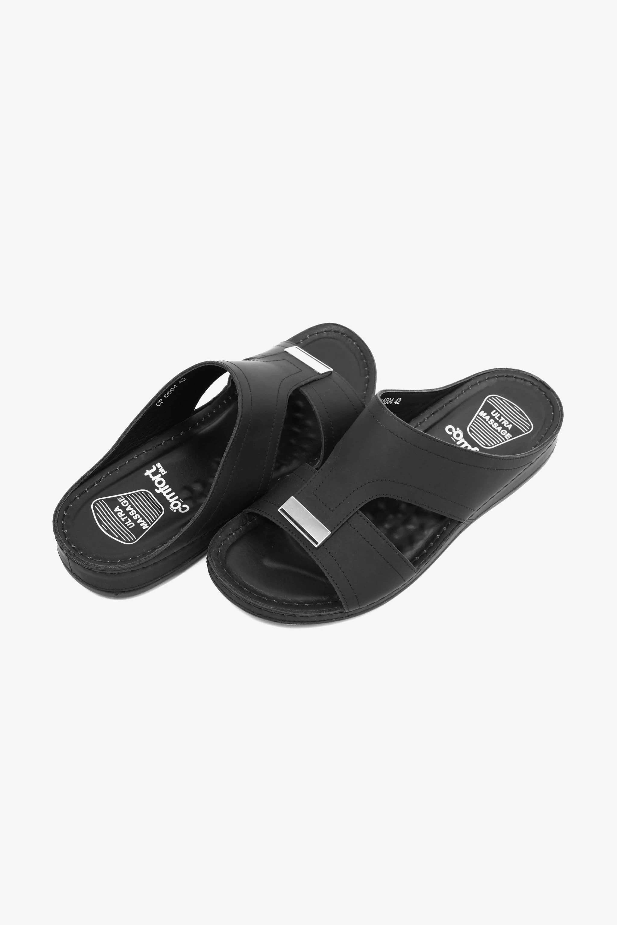 Comfort Plus Men's Ultra Massage Leather Sandals Black - Seventy7