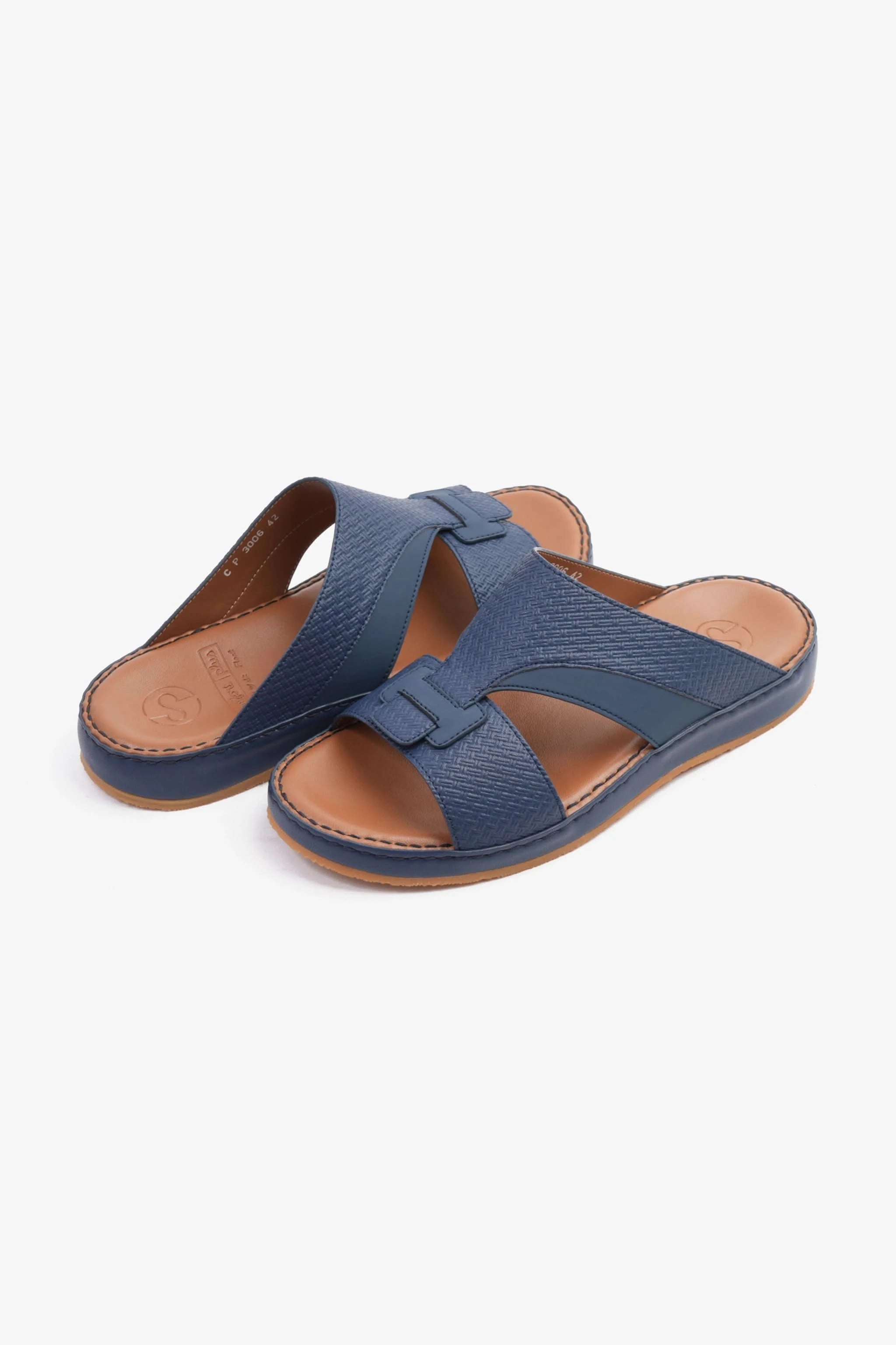 COMFORT PLUS MEN'S GENIUNE LEATHER COMFORTABLE FOOTBED SANDALS NAVY - Seventy7