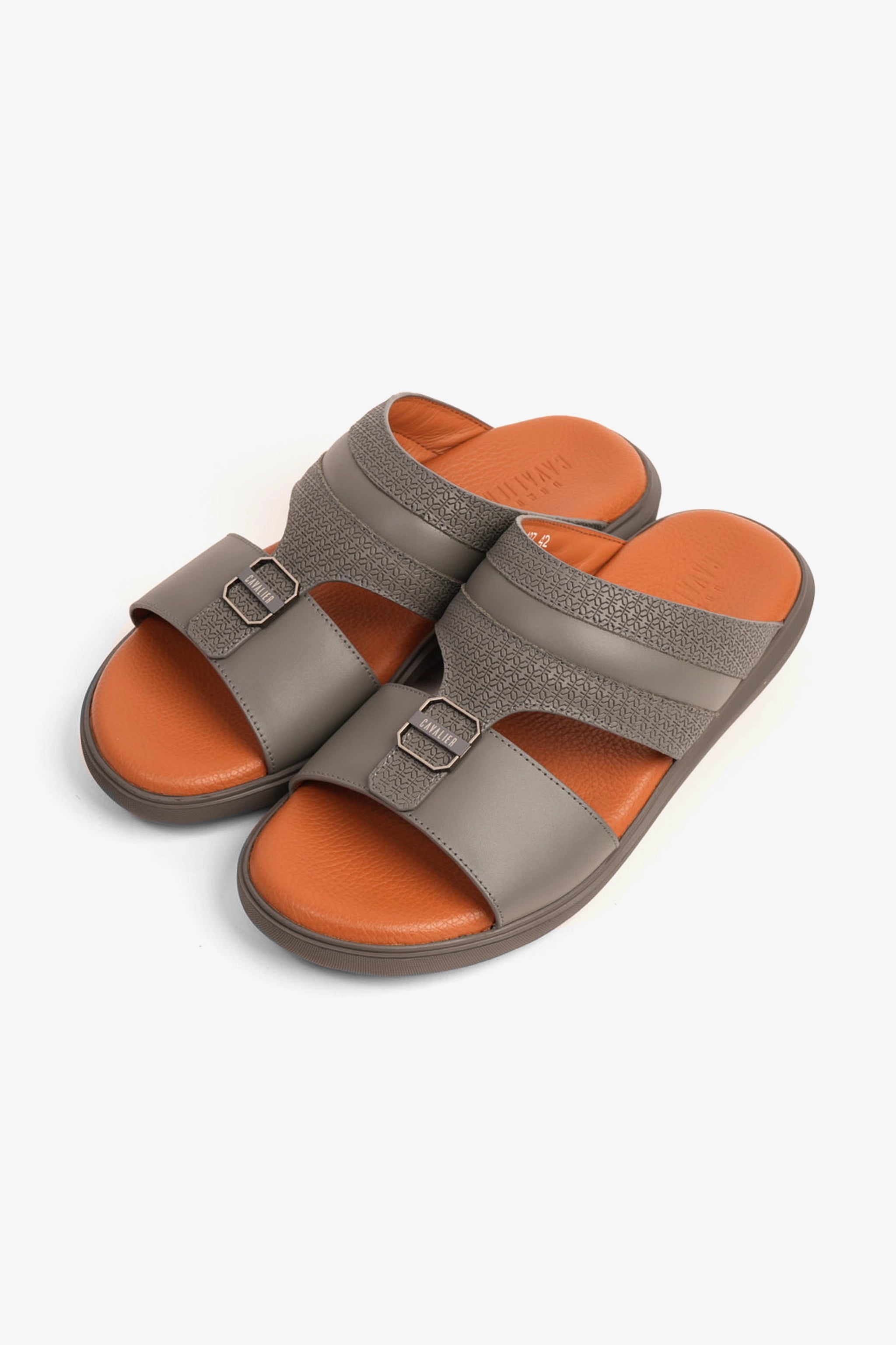 UOMO CAVALIER MEN'S LEATHER TEXTURED SANDALS DARK-GREY - Seventy7