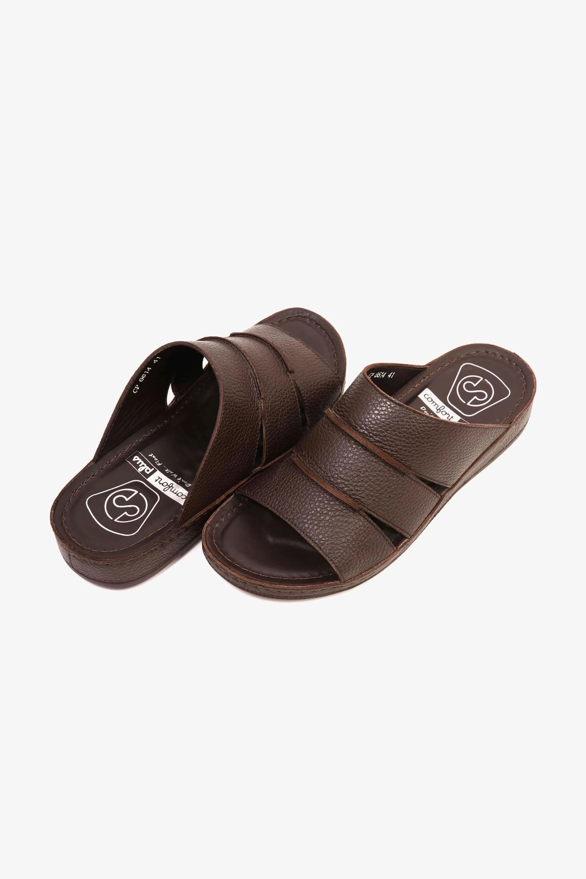 COMFORT PLUS MEN'S LEATHER SLIDE SANDAL BROWN - Seventy7