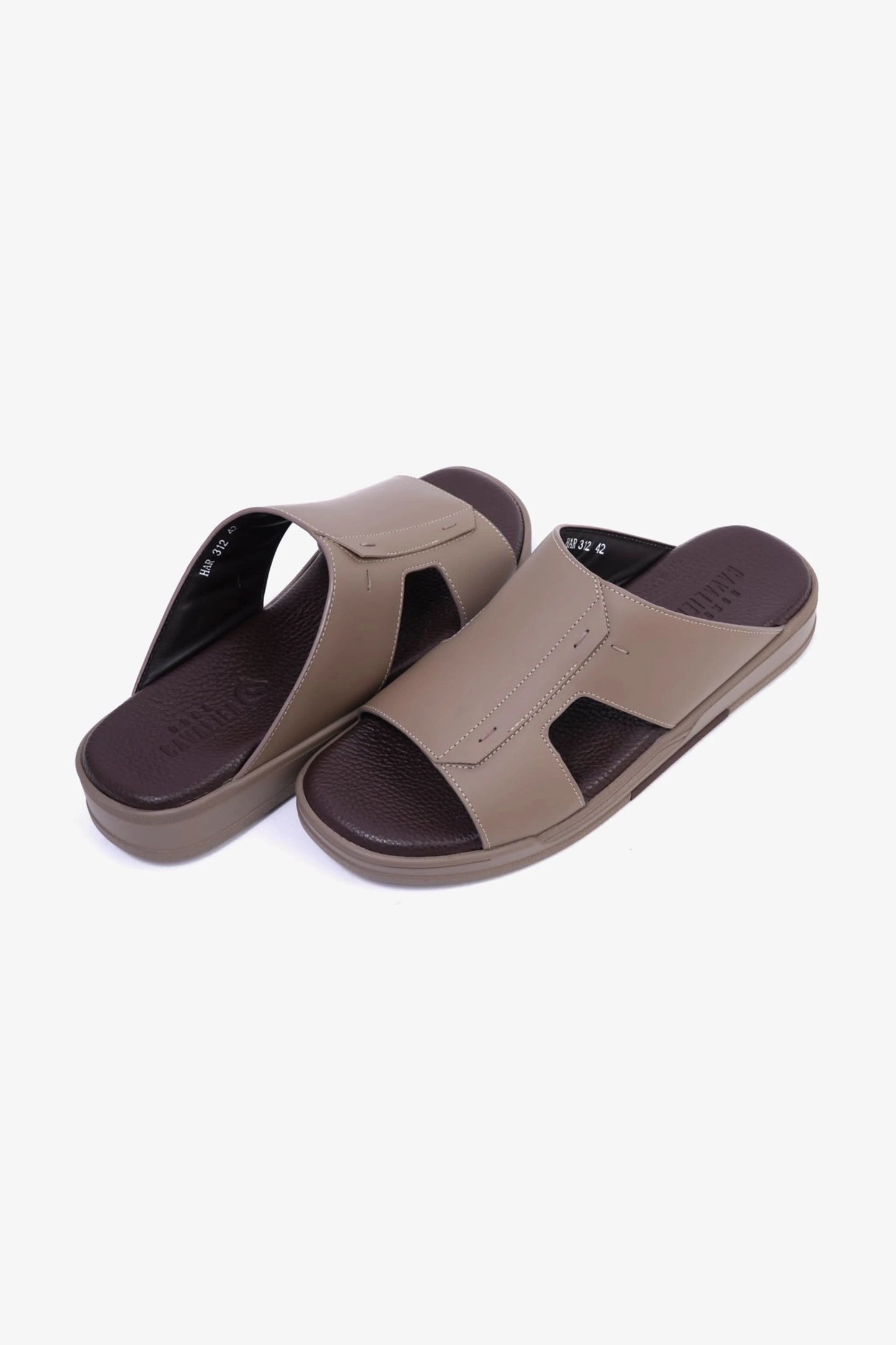 UOMO CAVALIER Men's Leather Slide Sandals with Cushioned Footbed Stone - Seventy7