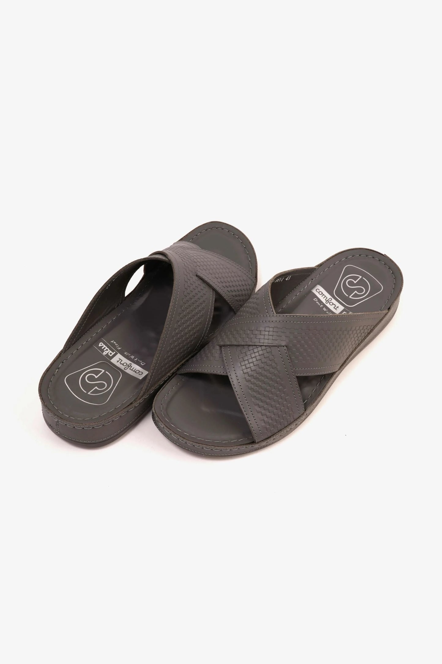 Comfort Plus Men's Leather Arabic Sandals with Silver Accent Dark Grey - Seventy7