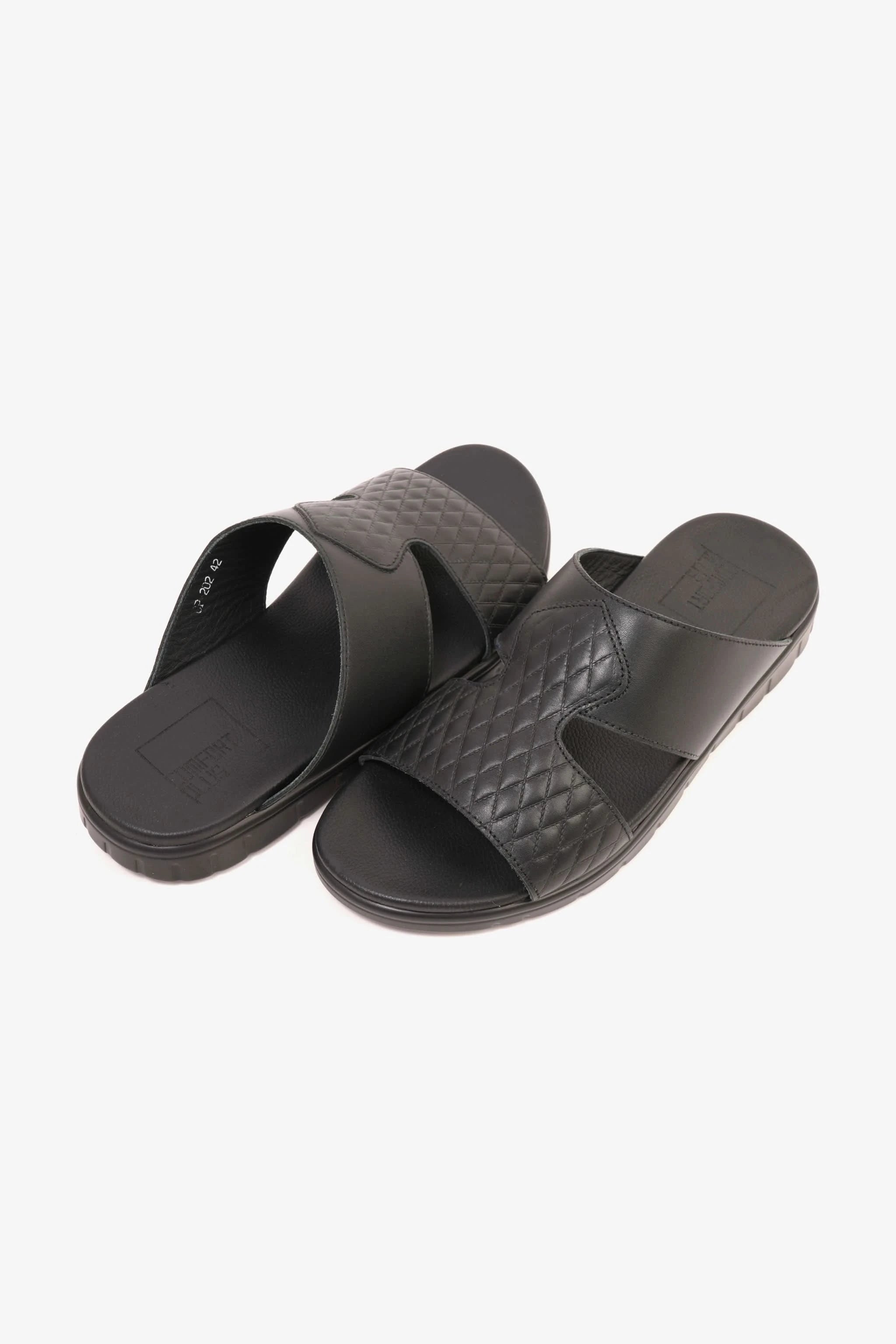 Comfort Plus Men's Quilted Leather Sandals with Stylish Cutouts Black - Seventy7