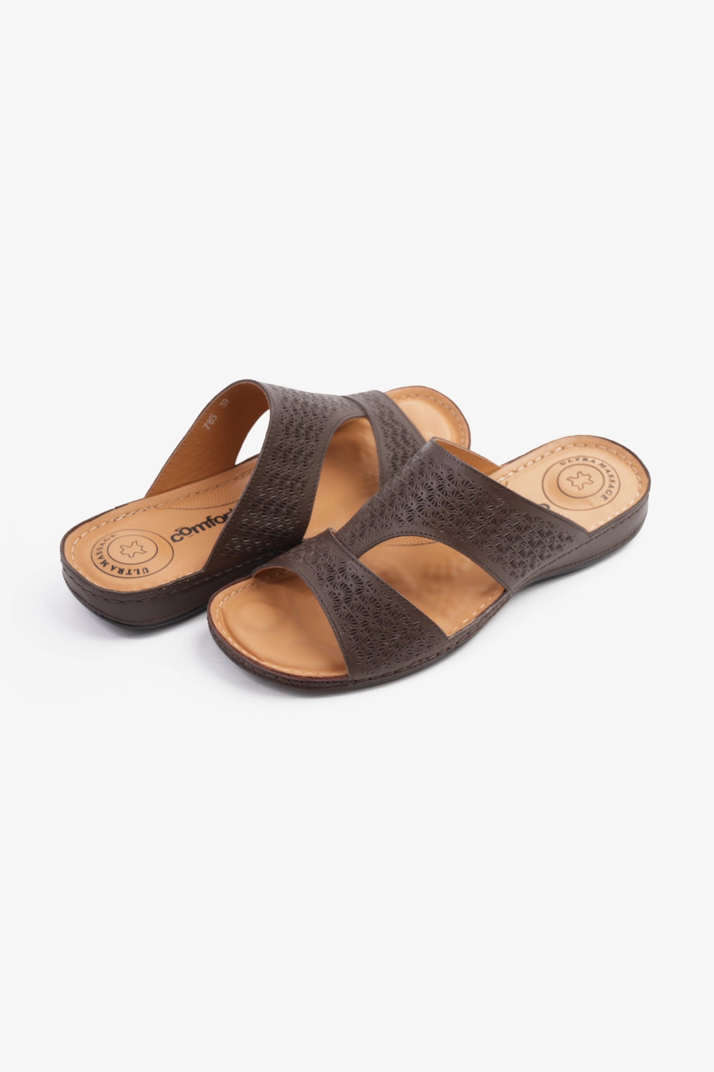 COMFORT PLUS BREATHABLE PERFORATED LEATHER SANDALS BROWN - Seventy7