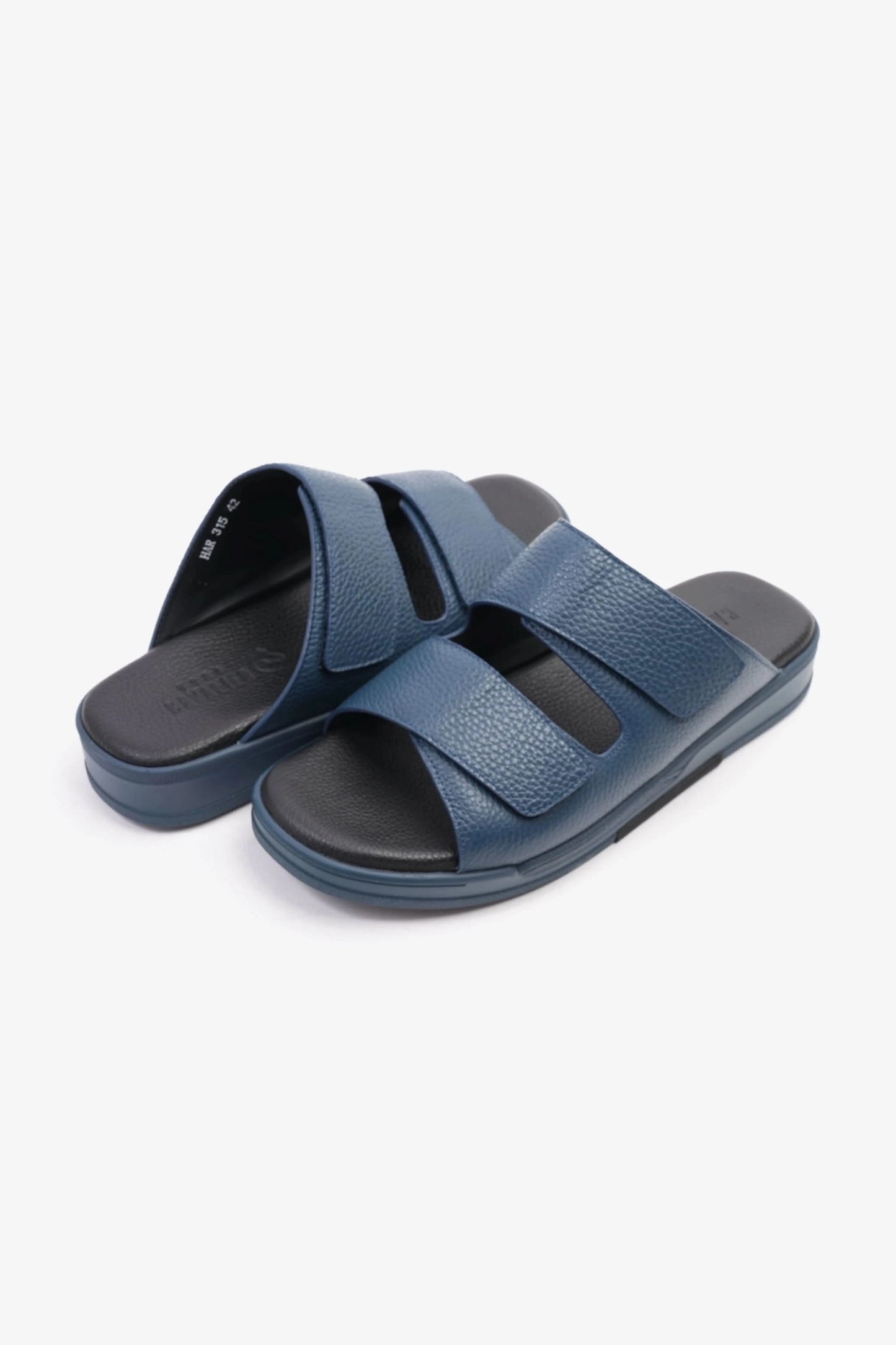 UOMO CAVALIER MEN'S LEATHER SANDALS, COMFORTABLE FOOTBED, SUMMER WEAR, VERSATILE NAVY - Seventy7