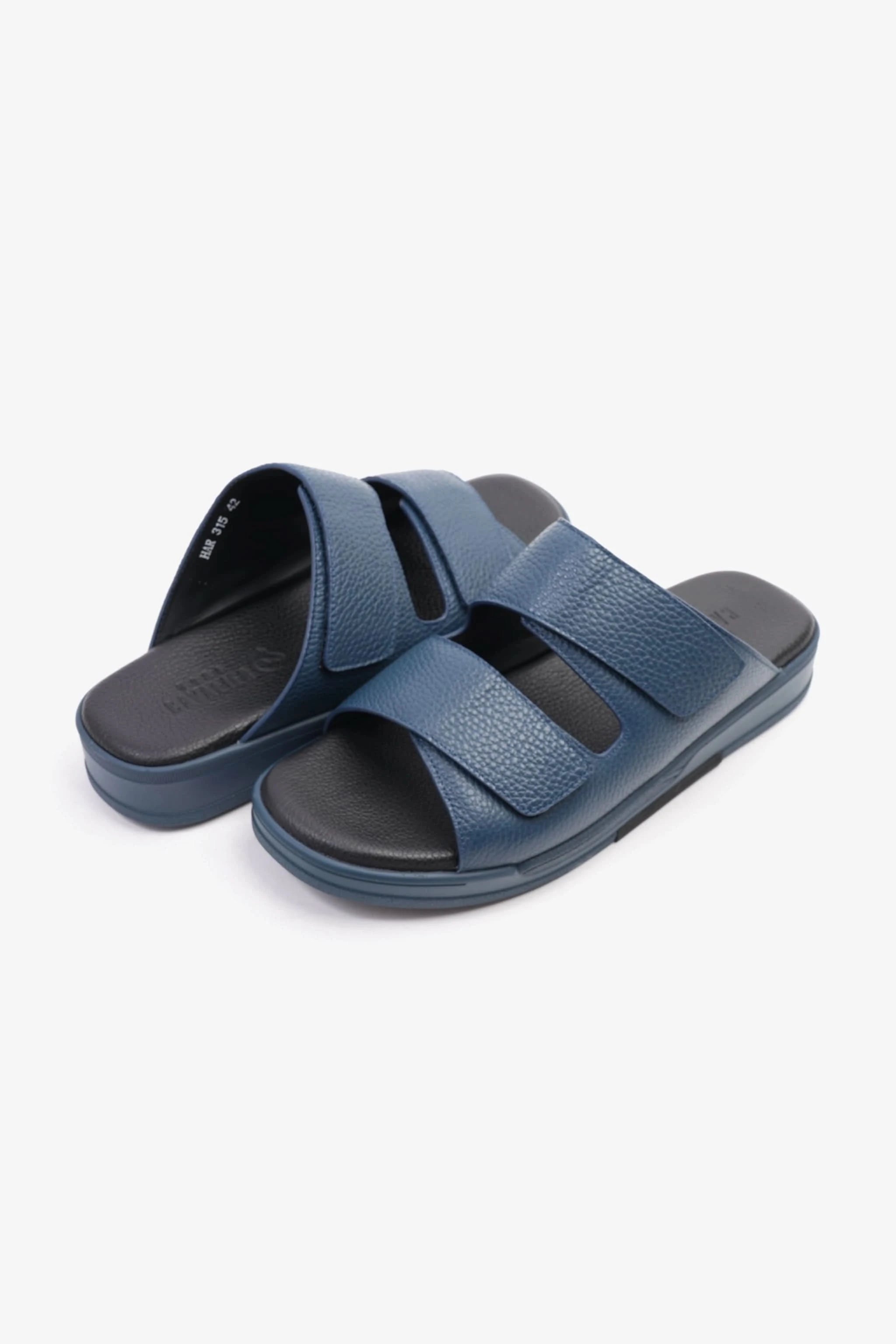 UOMO CAVALIER MEN'S LEATHER SANDALS, COMFORTABLE FOOTBED, SUMMER WEAR, VERSATILE NAVY - Seventy7