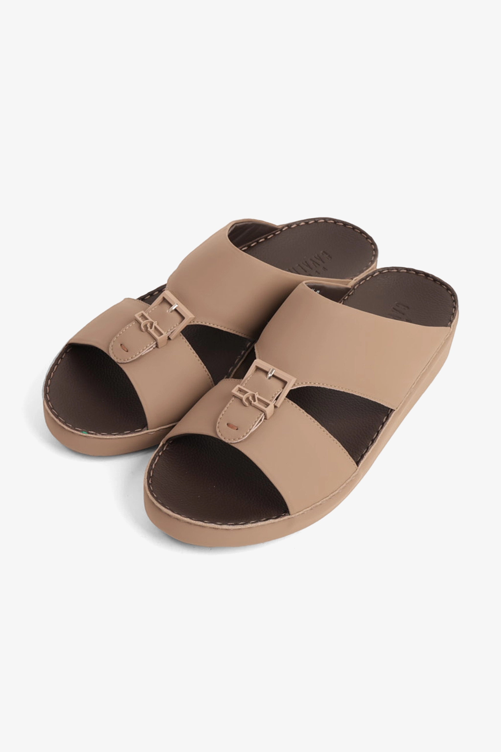 UOMO CAVALIER EMBOSSED LEATHER HANDSTITCHED ARABIC SANDALS STONE - Seventy7