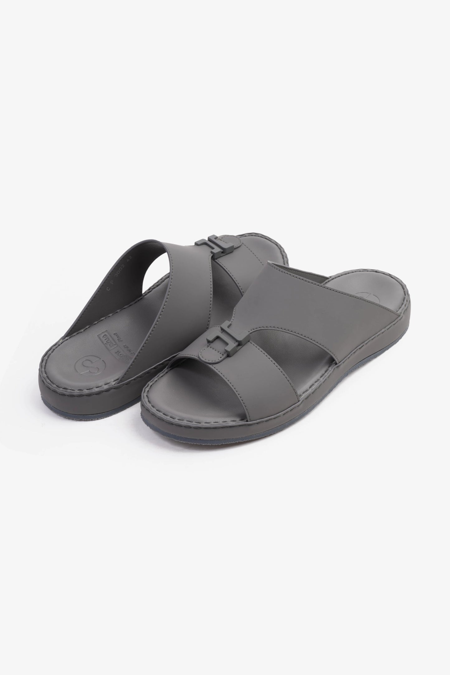 COMFORT PLUS MATTE LEATHER STYLISH TRIM MENS SANDALS DARK GREY - Seventy7