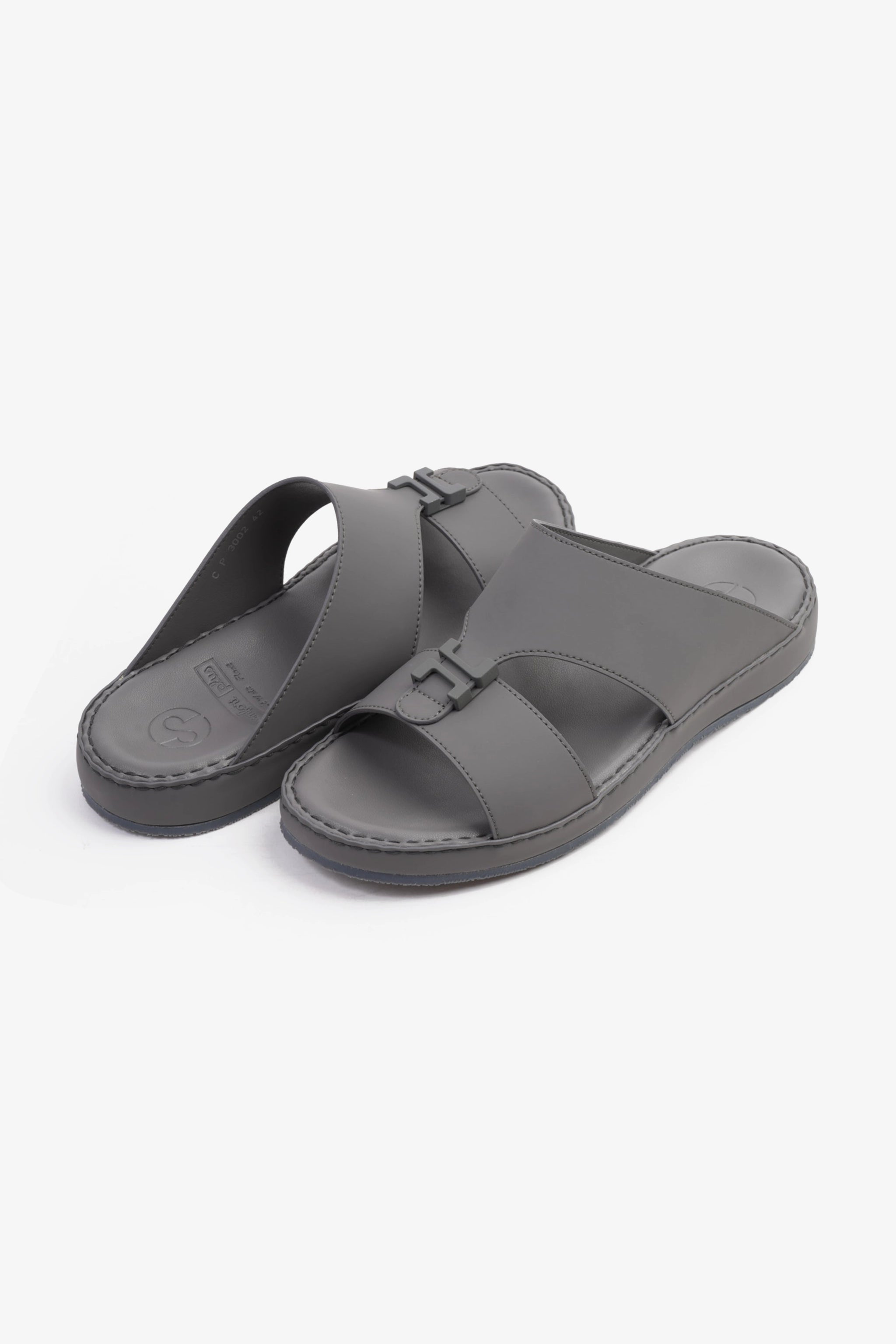 COMFORT PLUS MATTE LEATHER STYLISH TRIM MENS SANDALS DARK GREY - Seventy7