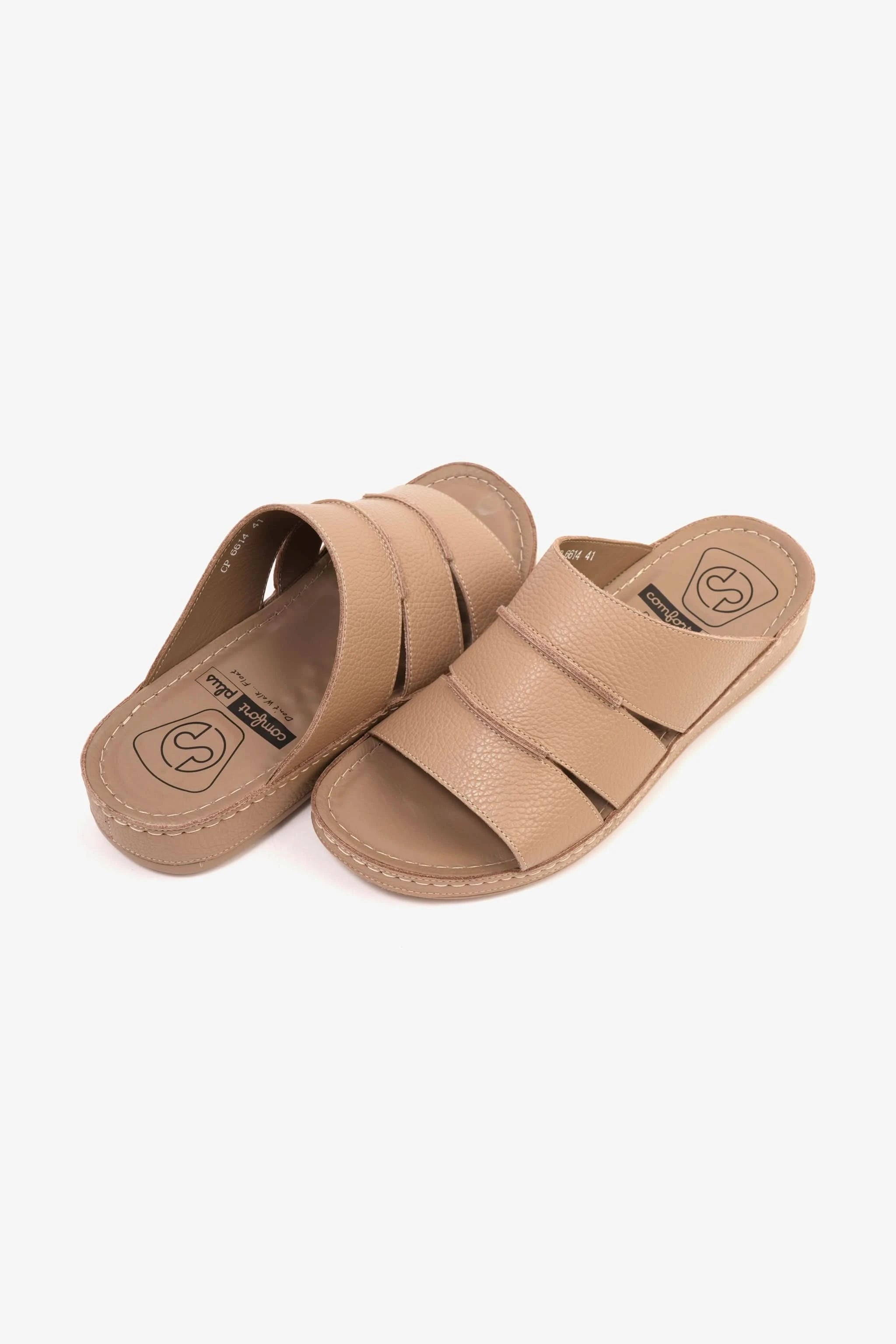 COMFORT PLUS MEN'S LEATHER SLIDE SANDAL SAND - Seventy7