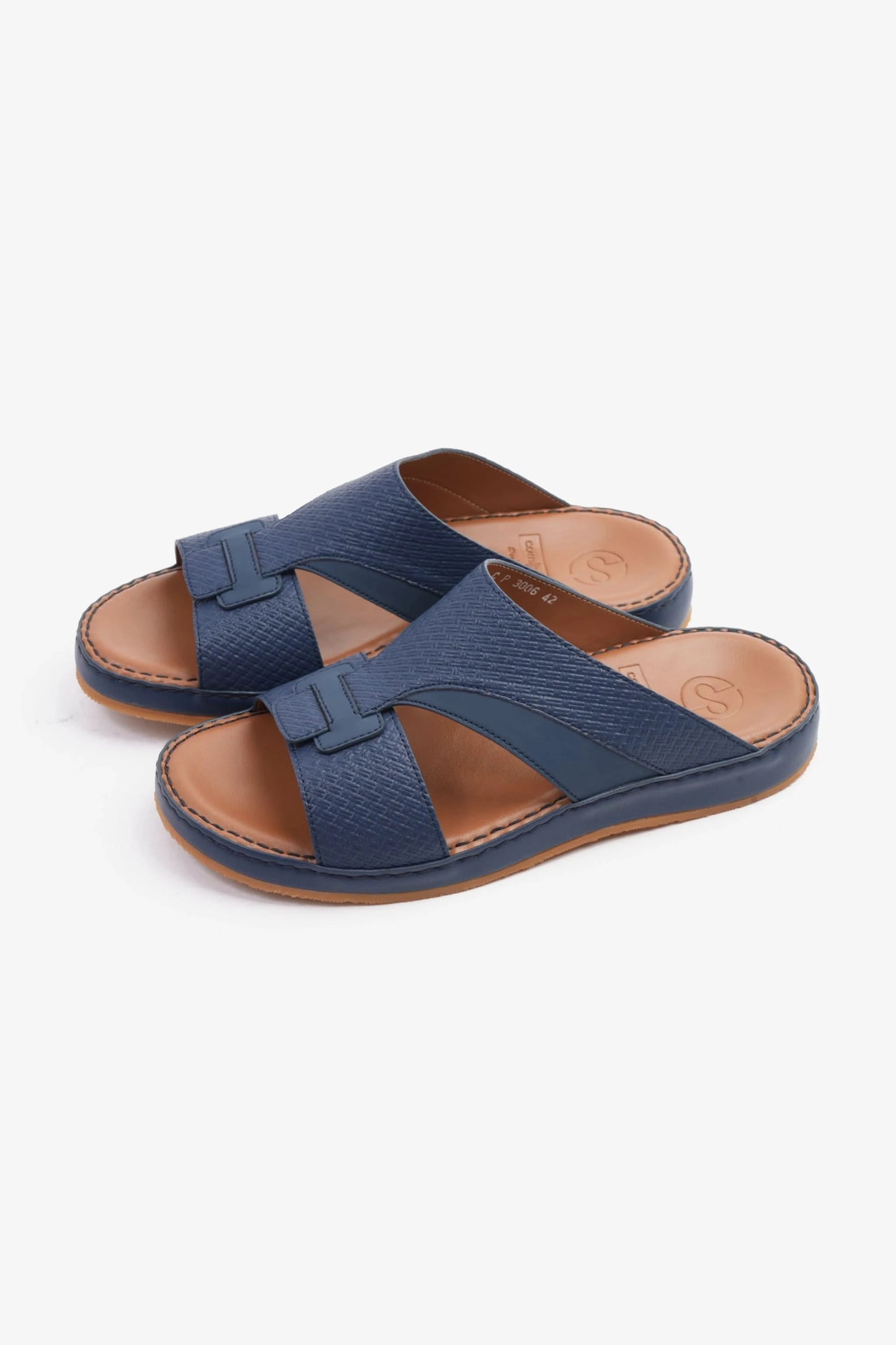 COMFORT PLUS MEN'S GENIUNE LEATHER COMFORTABLE FOOTBED SANDALS NAVY - Seventy7