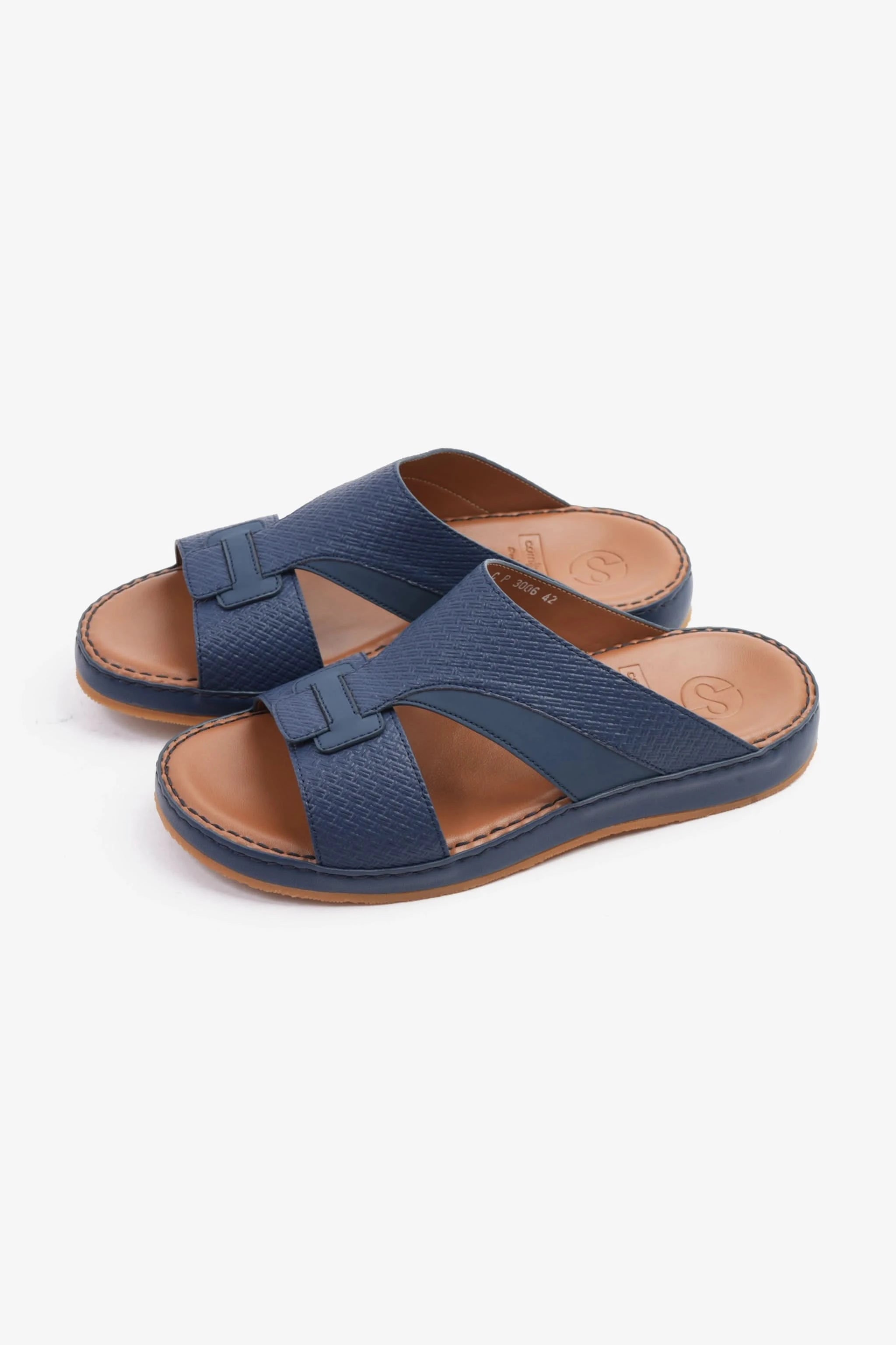 COMFORT PLUS MEN'S GENIUNE LEATHER COMFORTABLE FOOTBED SANDALS NAVY - Seventy7