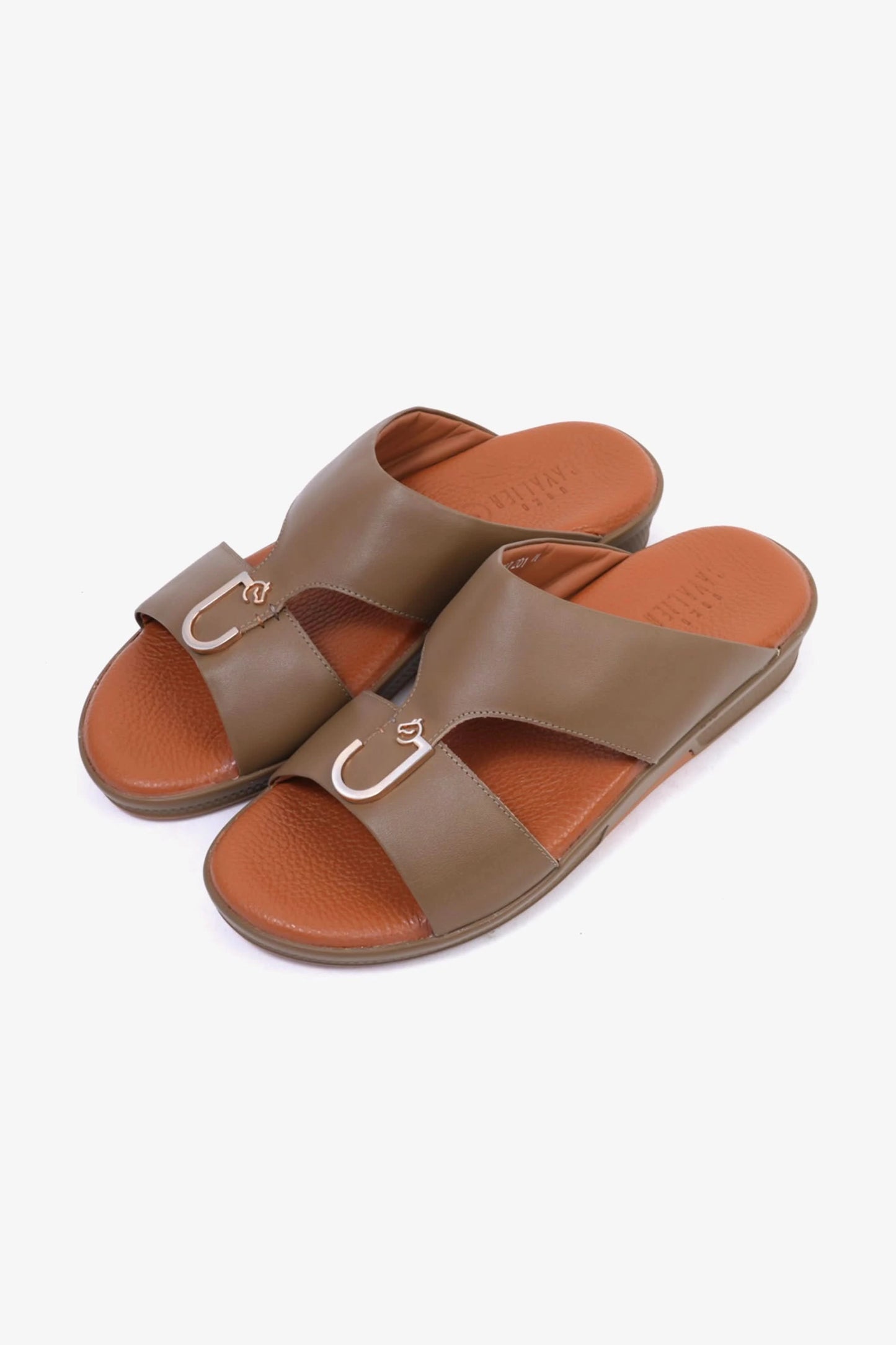 UOMO CAVALIER Men's Textured Leather Sandals with Metal Accent Mushroom - Seventy7