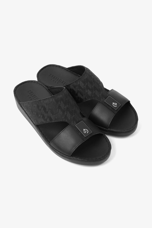 UOMO CAVALIER ULTRA COMFORTABLE MODERN LEATHER SANDALS BLACK - Seventy7