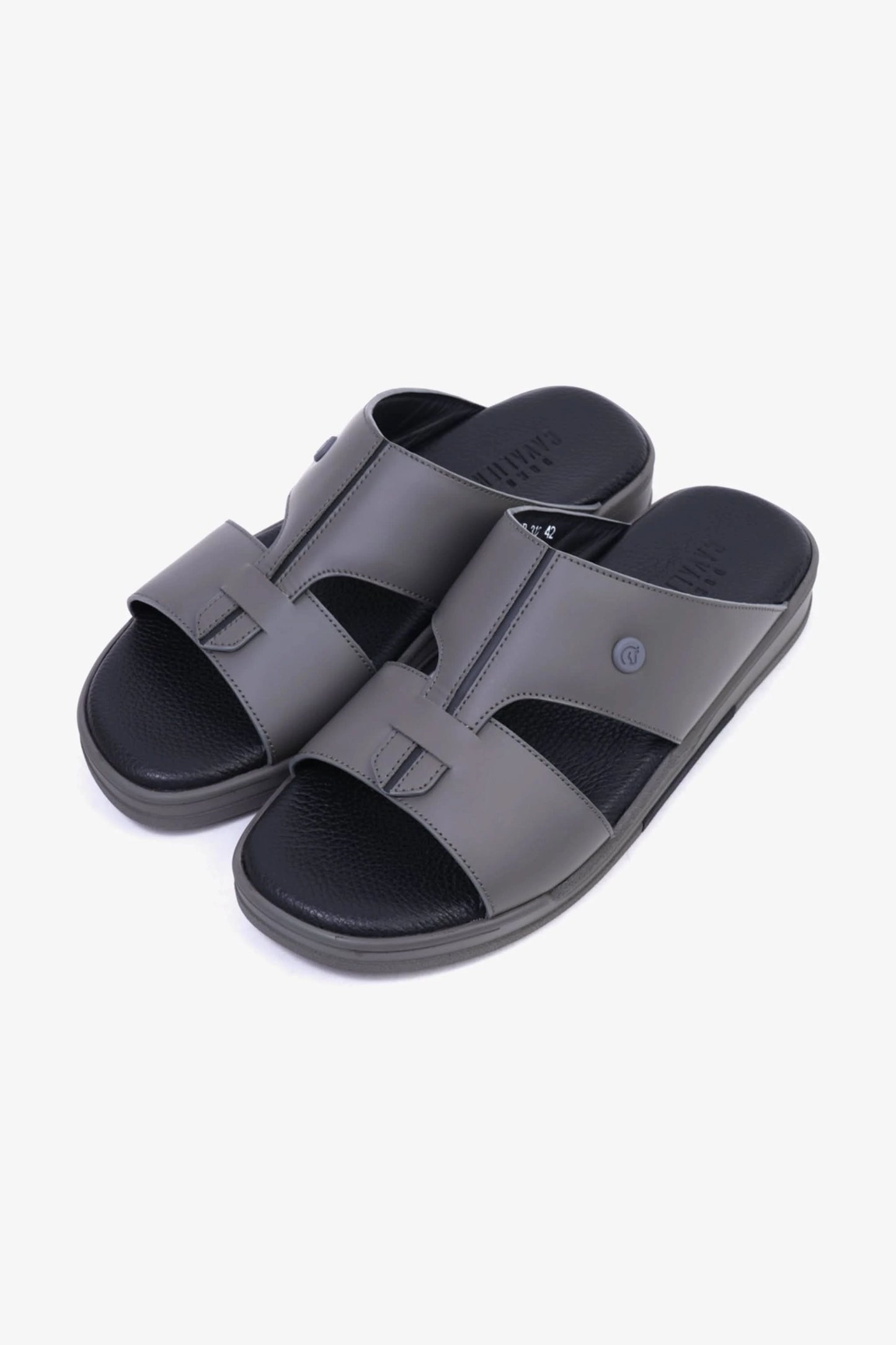 UOMO CAVALIER Men's Leather Sandals with Cut-Out Detail Grey - Seventy7