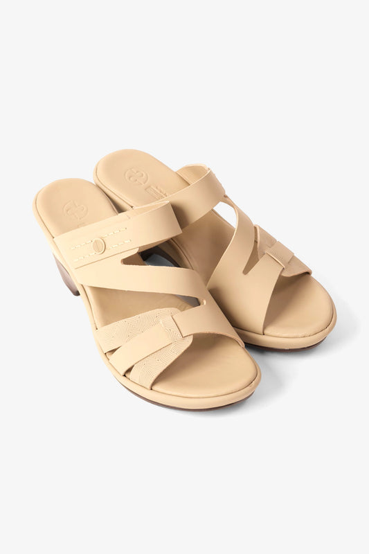 COMFORT PLUS LEATHER CUT-OUT SANDALS WITH LOW HEEL BEIGE - Seventy7