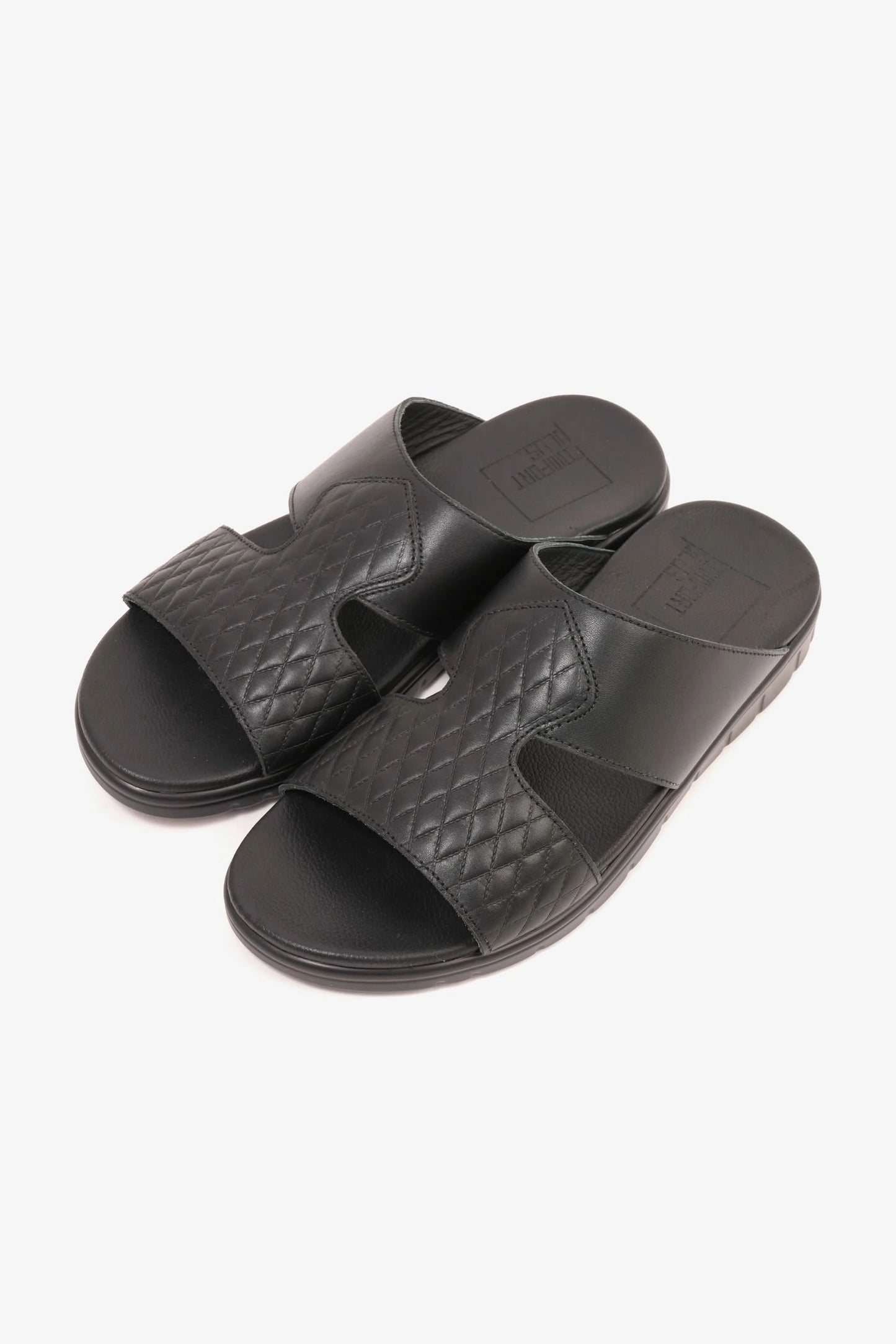 Comfort Plus Men's Quilted Leather Sandals with Stylish Cutouts Black - Seventy7