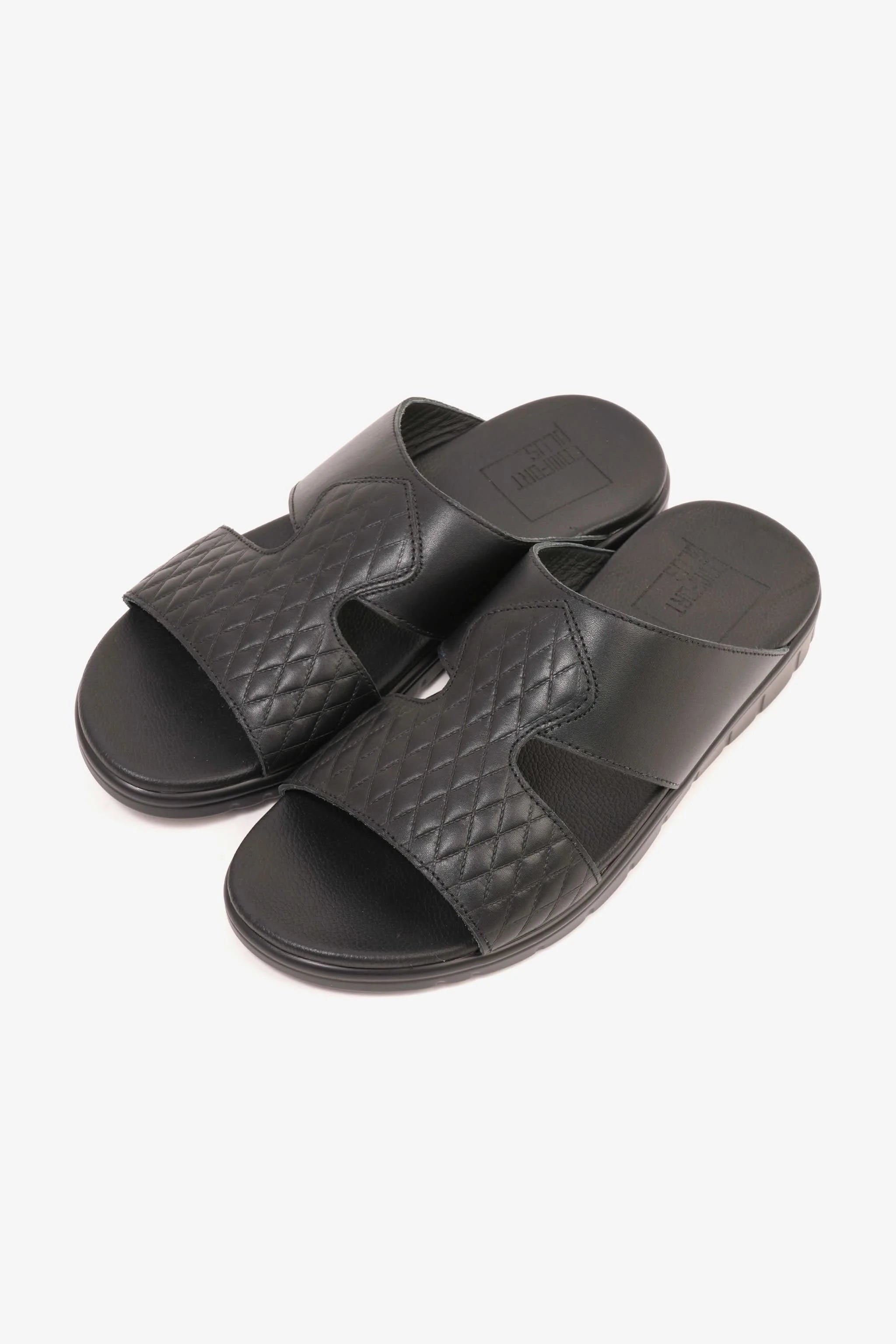 Comfort Plus Men's Quilted Leather Sandals with Stylish Cutouts Black - Seventy7