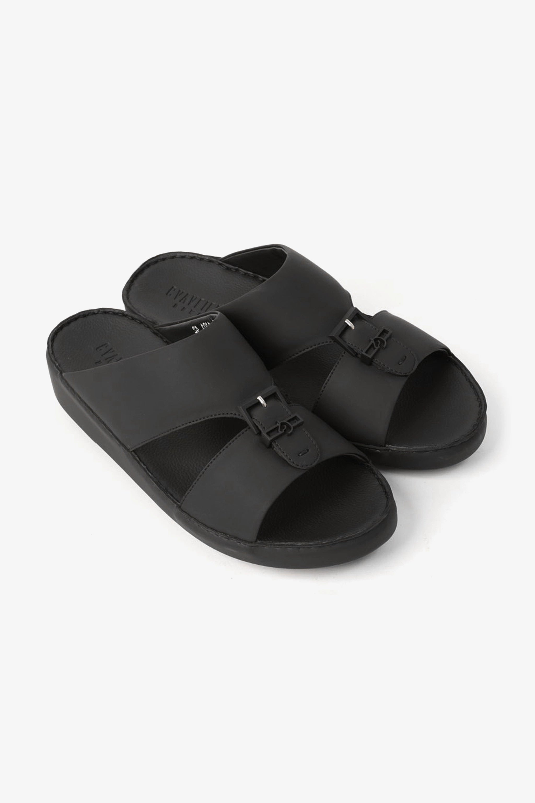 UOMO CAVALIER EMBOSSED LEATHER HANDSTITCHED ARABIC SANDALS BLACK - Seventy7