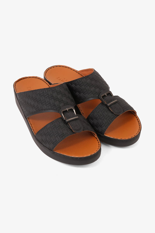 UOMO CAVALIER PREMIUM LEATHER ARABIC SANDALS BLACK - Seventy7