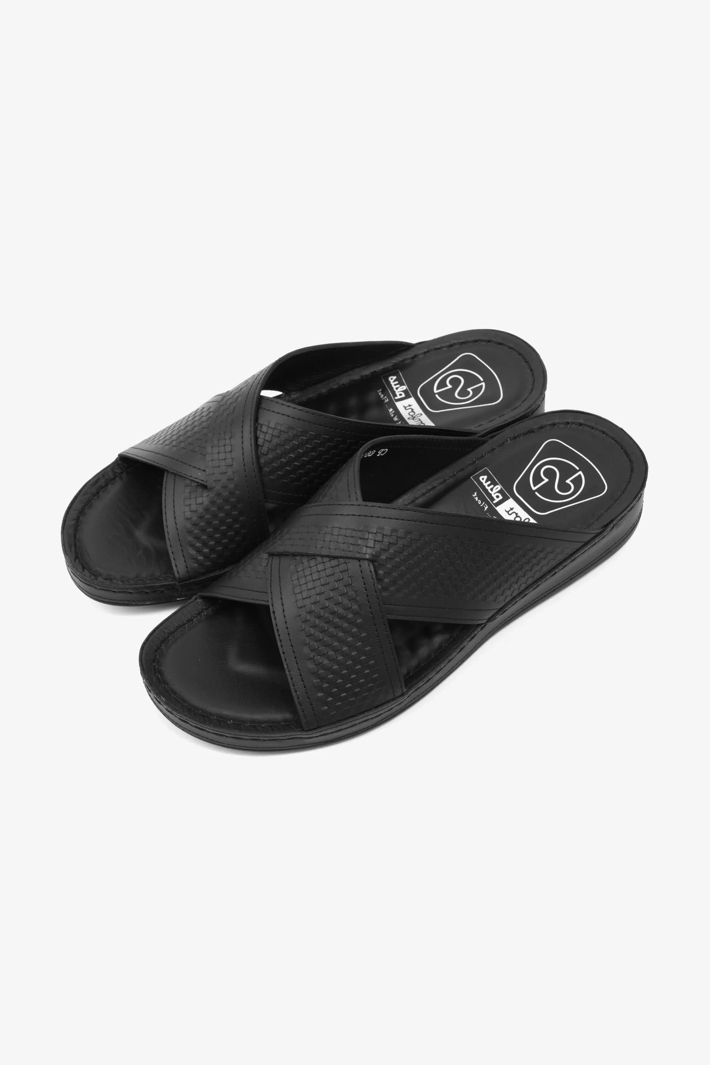 Comfort Plus Men's Leather Arabic Sandals with Silver Accent Black - Seventy7