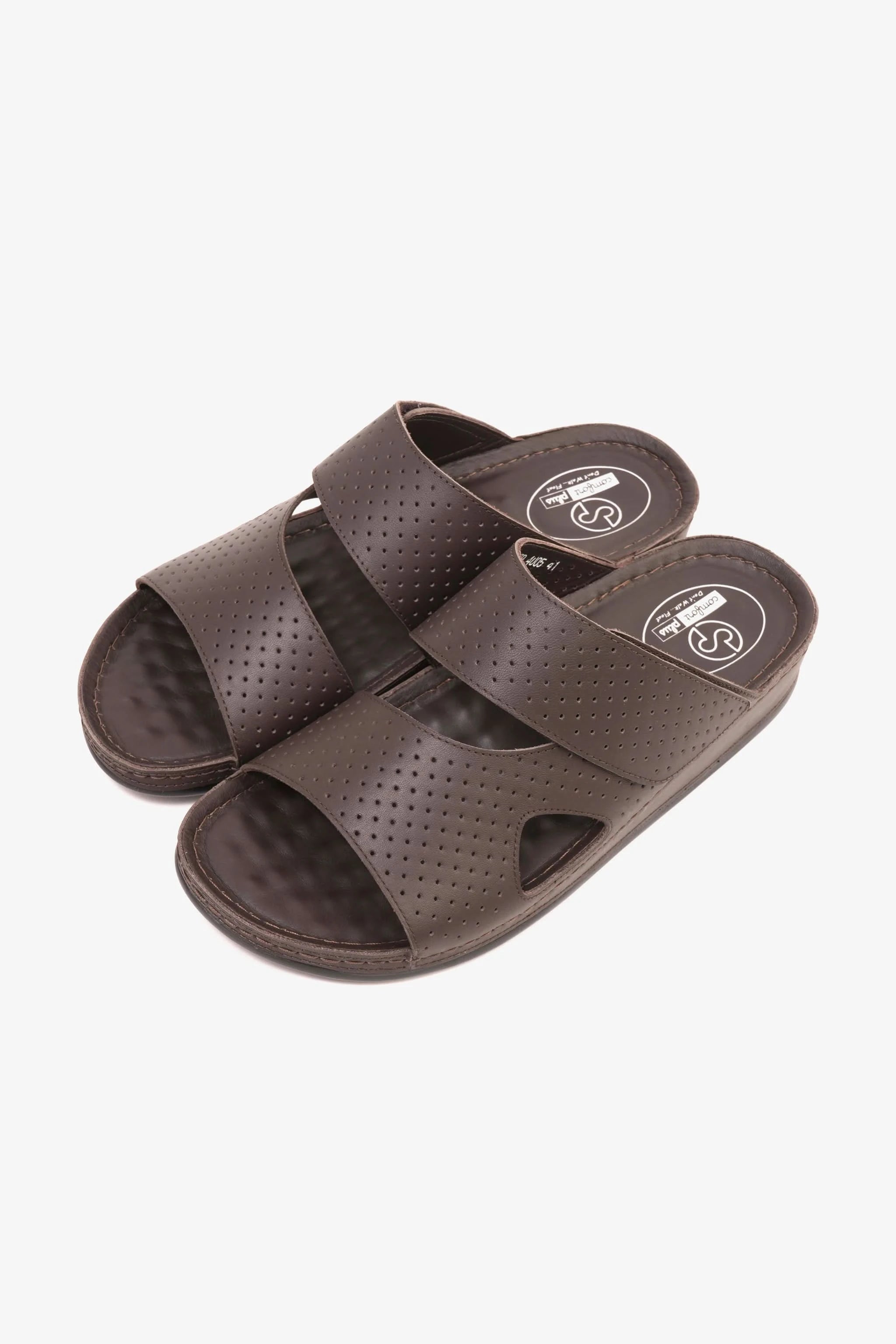 Comfort Plus Men's Al Waha Textured Slip-On Arabic Sandals Brown - Seventy7
