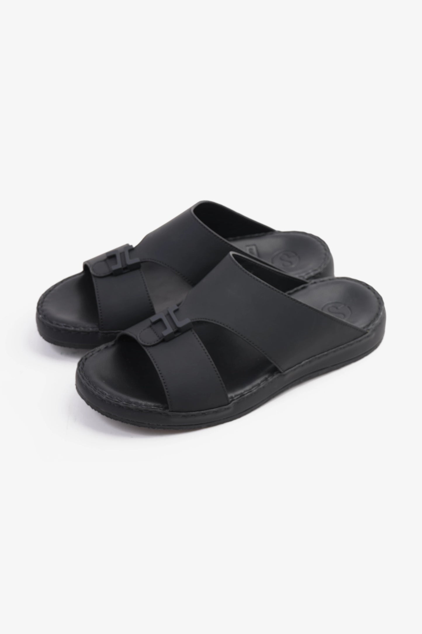 COMFORT PLUS MATTE LEATHER STYLISH TRIM MENS SANDALS BLACK - Seventy7