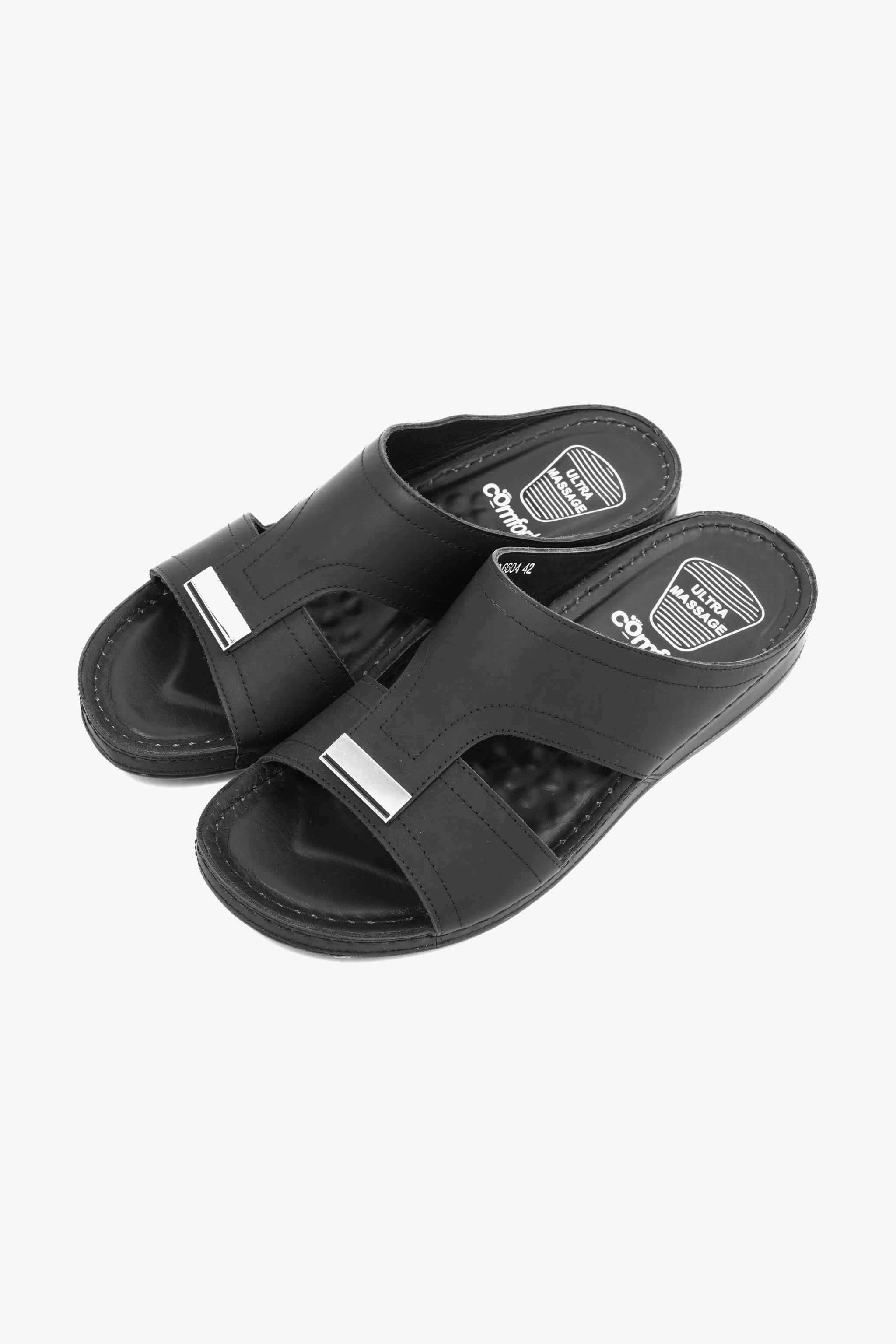Comfort Plus Men's Ultra Massage Leather Sandals Black - Seventy7