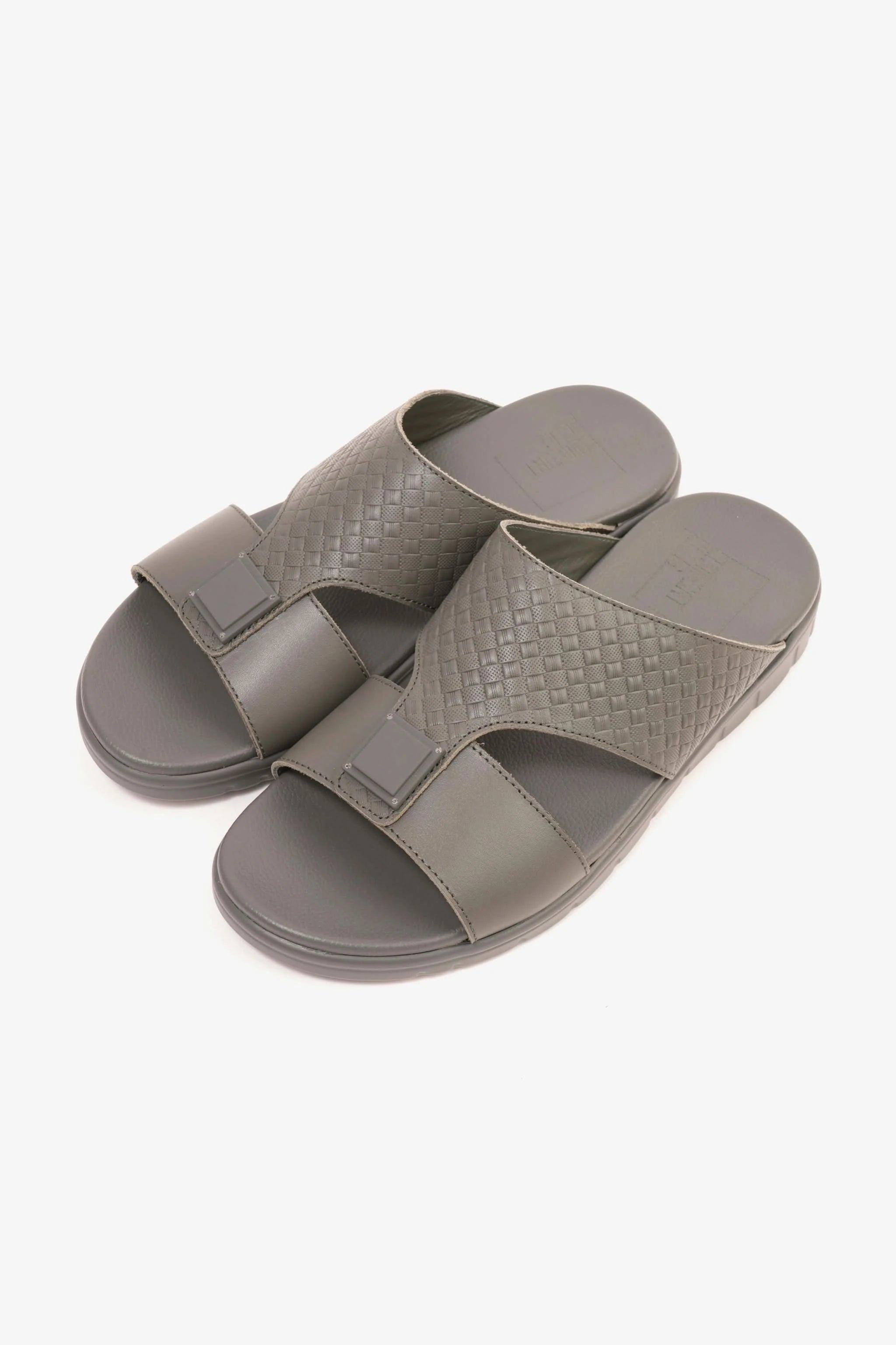 Comfort Plus Men's Embossed Leather Sandals with Antiskid Grip Grey - Seventy7