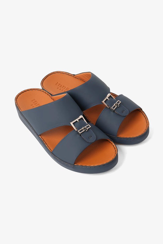 UOMO CAVALIER EMBOSSED LEATHER HANDSTITCHED ARABIC SANDALS NAVY - Seventy7