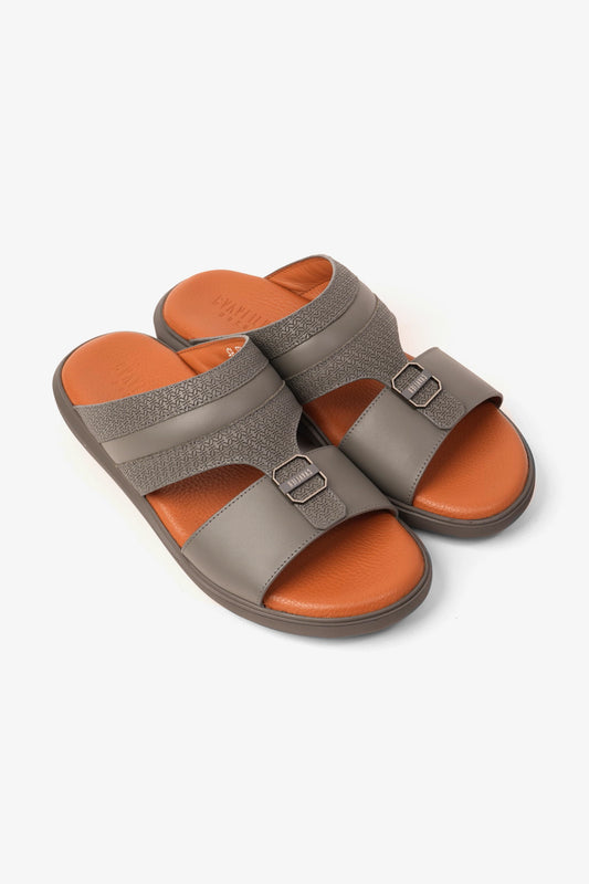 UOMO CAVALIER MEN'S LEATHER TEXTURED SANDALS DARK-GREY - Seventy7