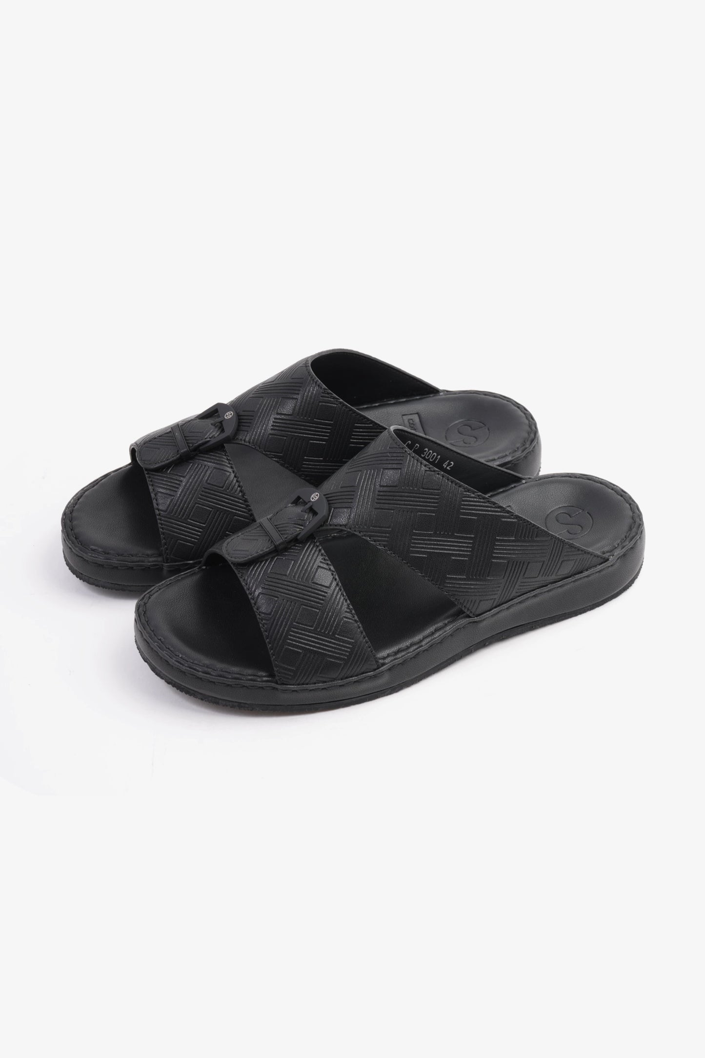 COMFORT PLUS EMBOSSED LEATHER HANDSTITCHED ARABIC SANDALS BLACK - Seventy7