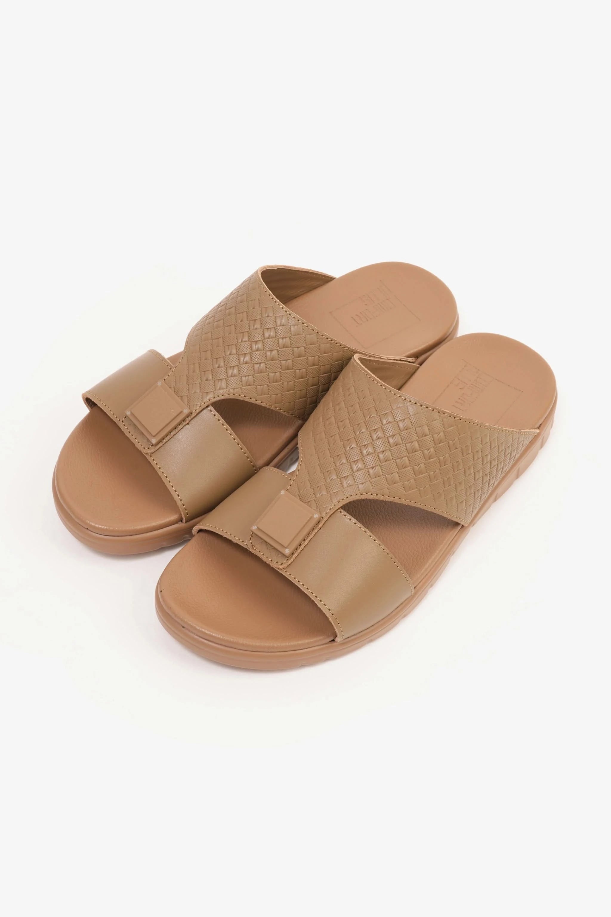 Comfort Plus Men's Embossed Leather Sandals with Antiskid Grip Olive Brown - Seventy7