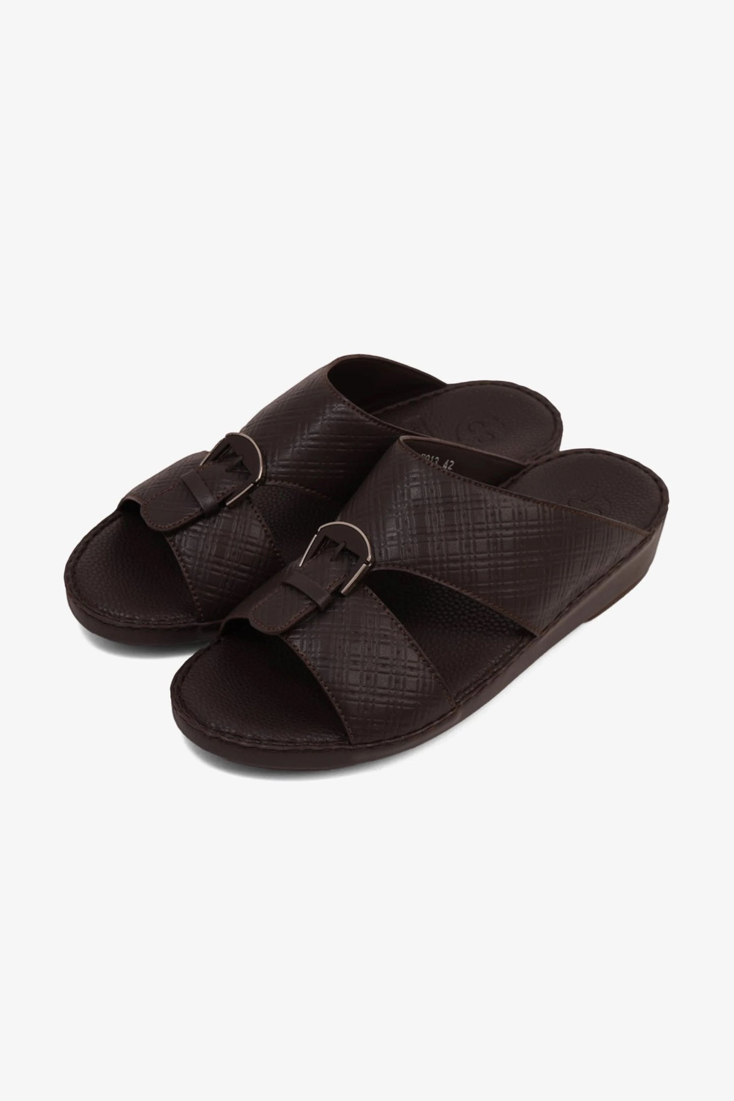 COMFORT PLUS MEN'S CUSHIONED LEATHER SLIP-ON SANDALS BROWN - Seventy7