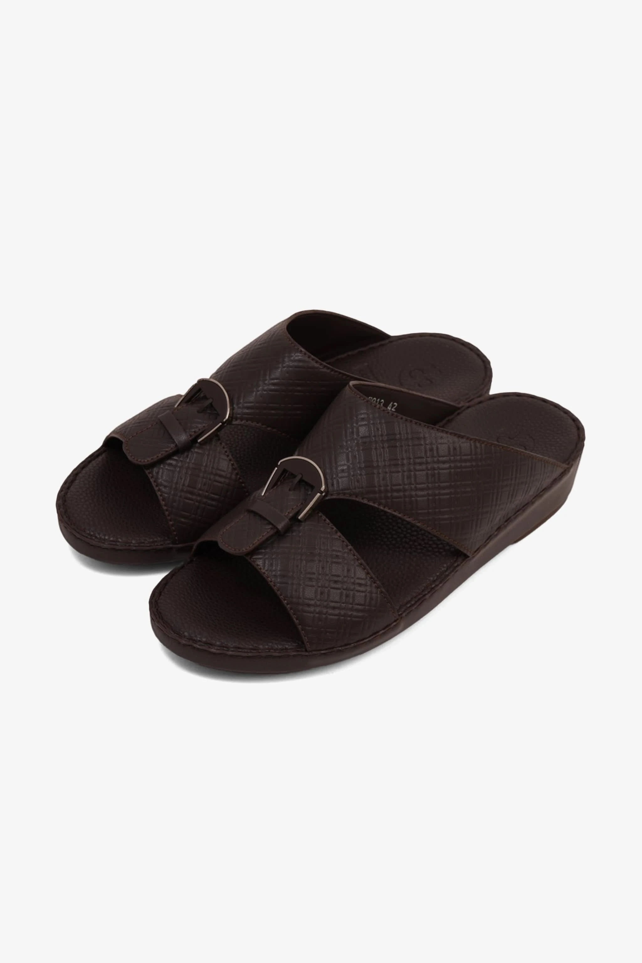 COMFORT PLUS MEN'S CUSHIONED LEATHER SLIP-ON SANDALS BROWN - Seventy7