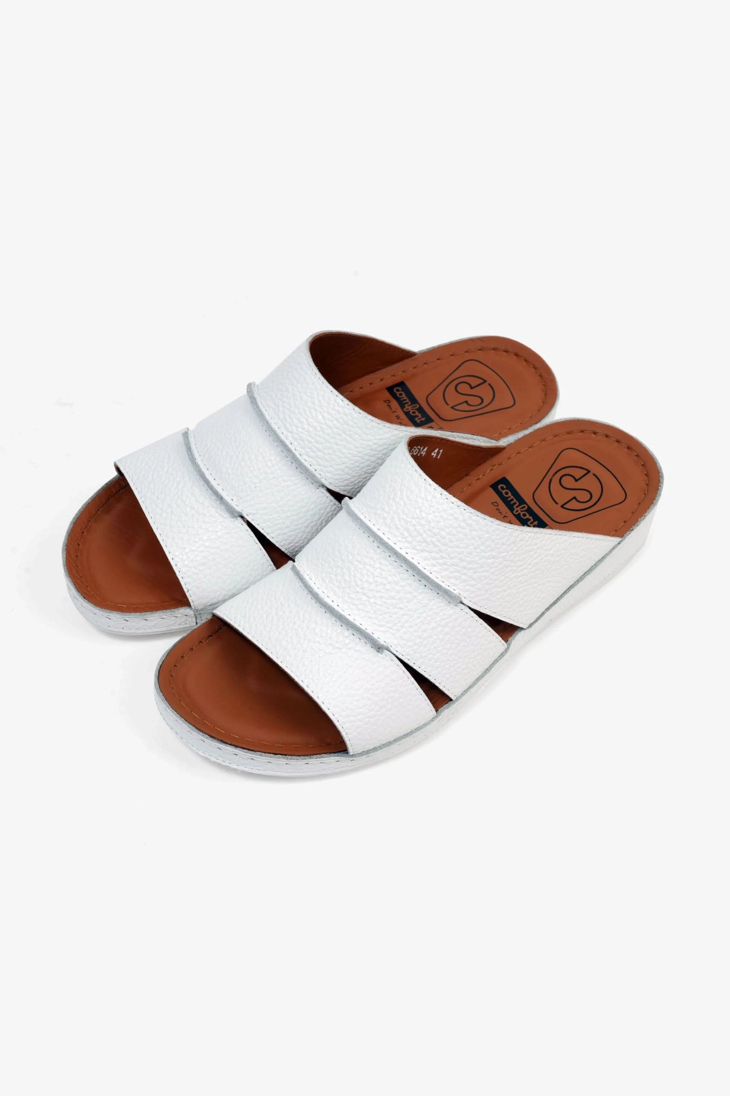 COMFORT PLUS MEN'S LEATHER SLIDE SANDAL WHITE - Seventy7