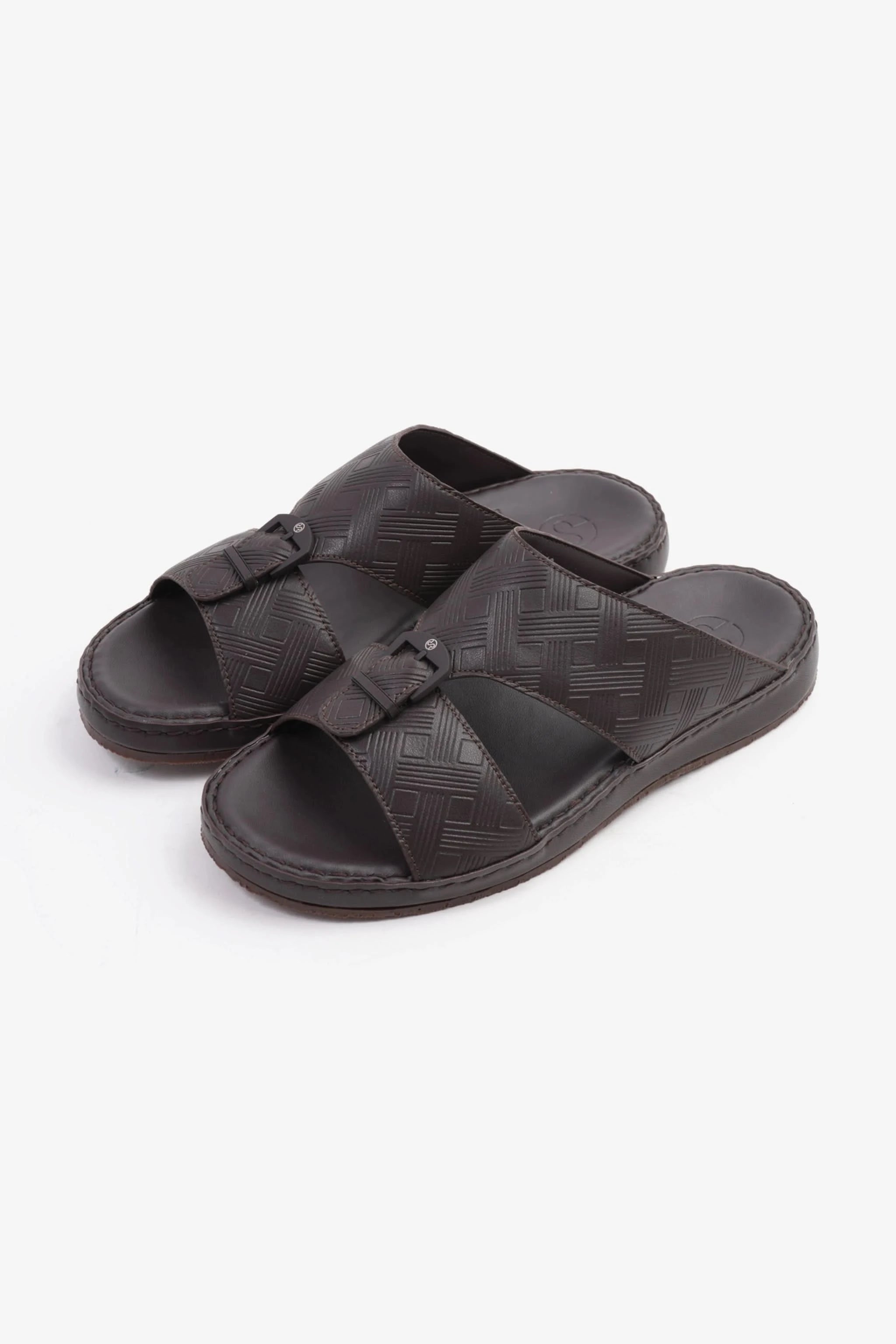 COMFORT PLUS EMBOSSED LEATHER HANDSTITCHED ARABIC SANDALS BROWN - Seventy7