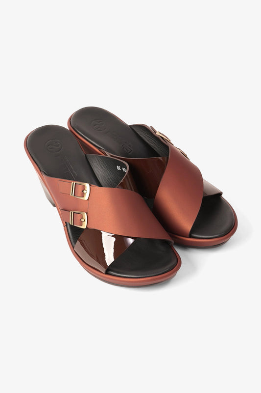 COMFORT PLUS WEDGE MULES WITH DOUBLE BUCKLE MAROON - Seventy7