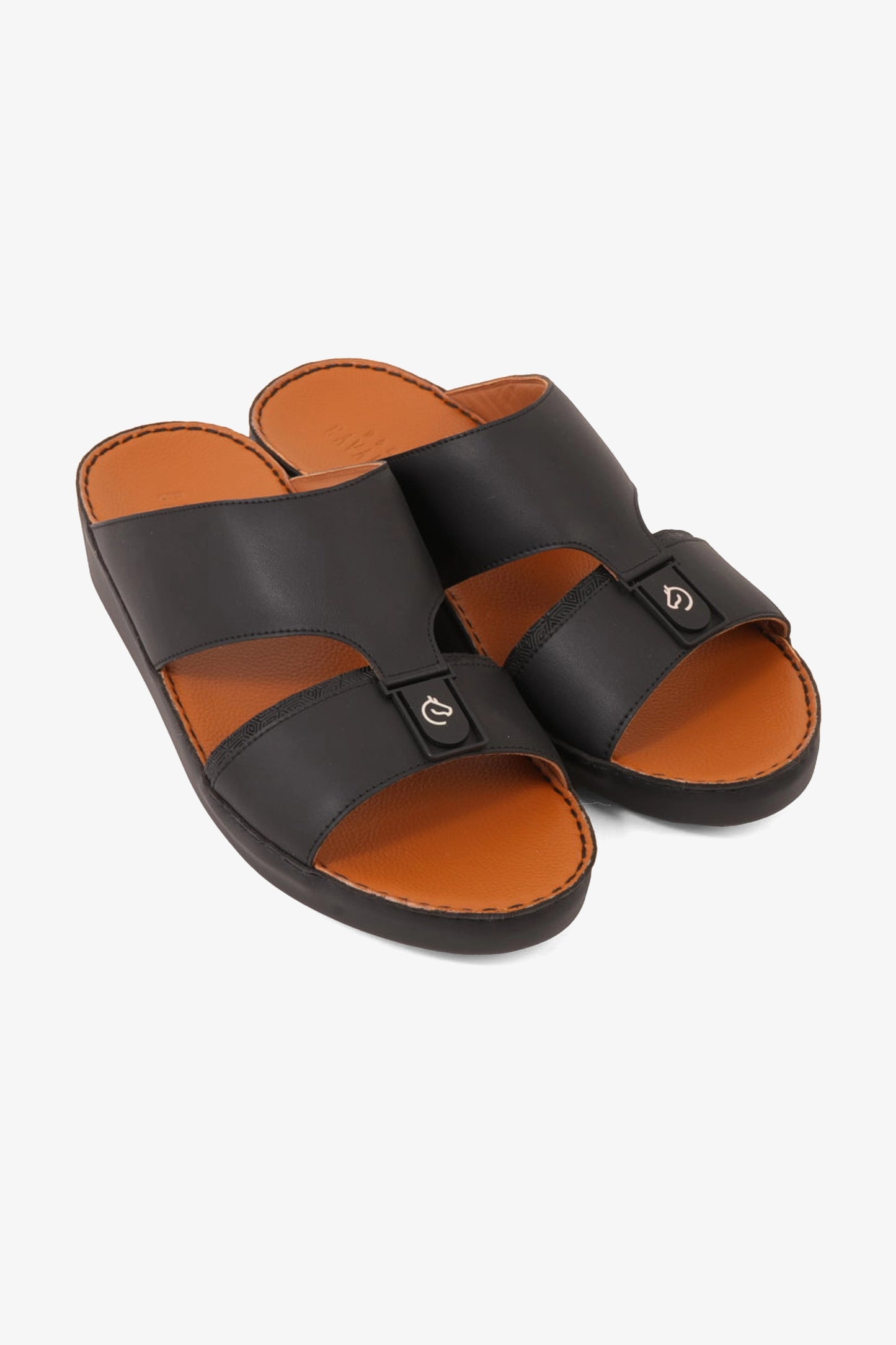 UOMO CAVALIER PREMIUM LEATHER TRADITIONAL ARABIC SANDALS BLACK - Seventy7