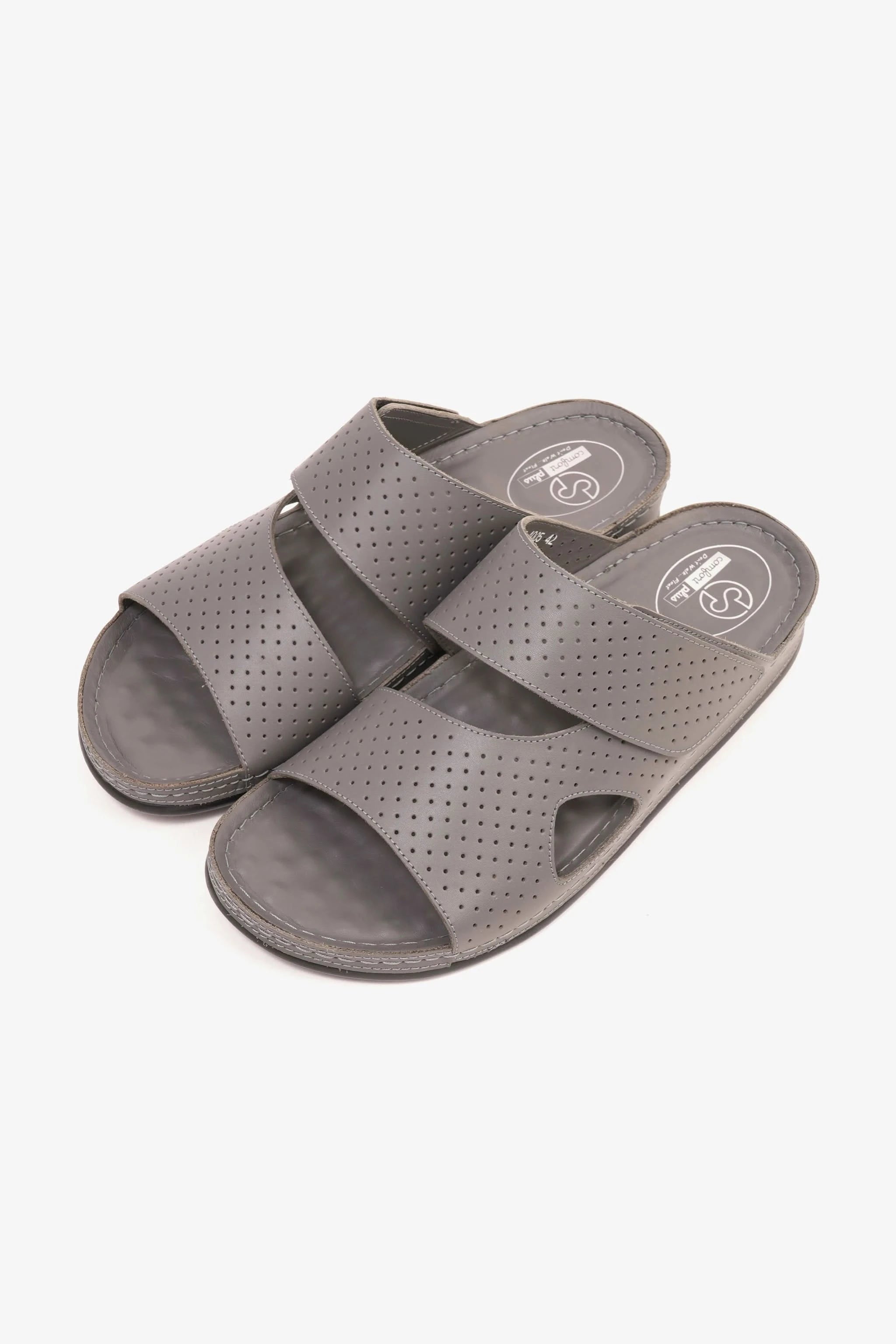 Comfort Plus Men's Al Waha Textured Slip-On Arabic Sandals Grey - Seventy7