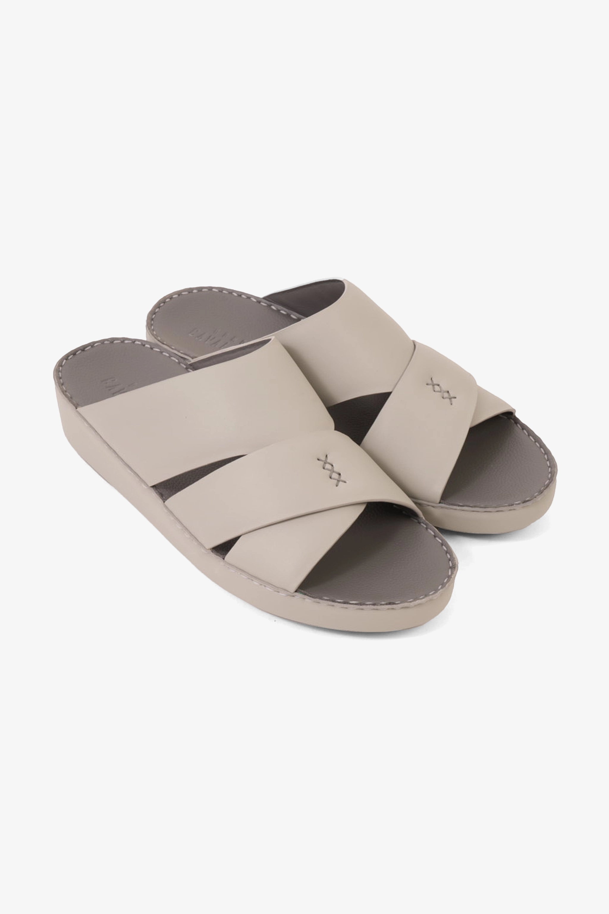 UOMO CAVALIER MEN'S ELITE LEATHER ARABIC SANDALS LIGHT GREY - Seventy7