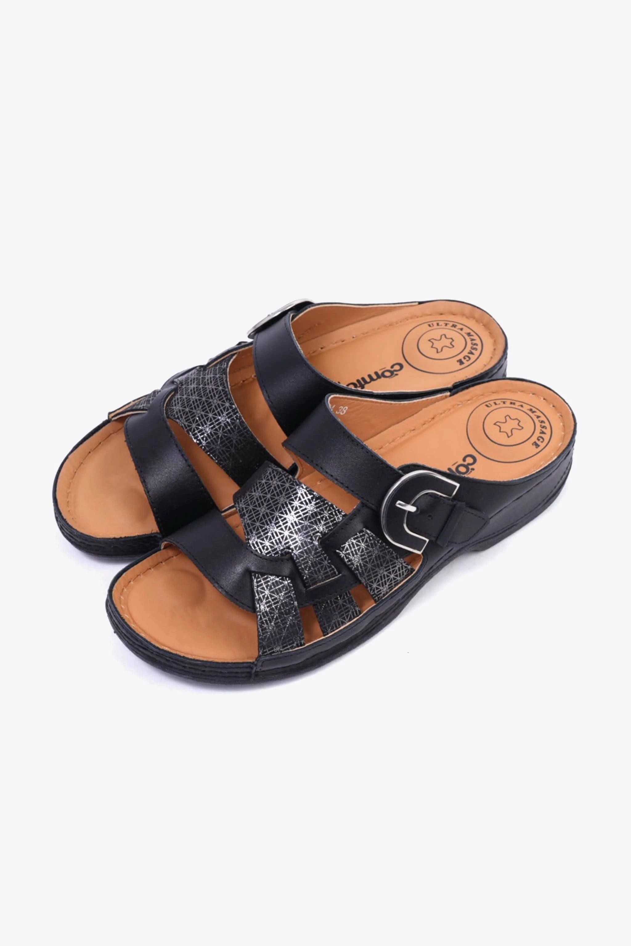 Comfort Plus Stylish and Comfortable Double Buckle Sandals Black - Seventy7