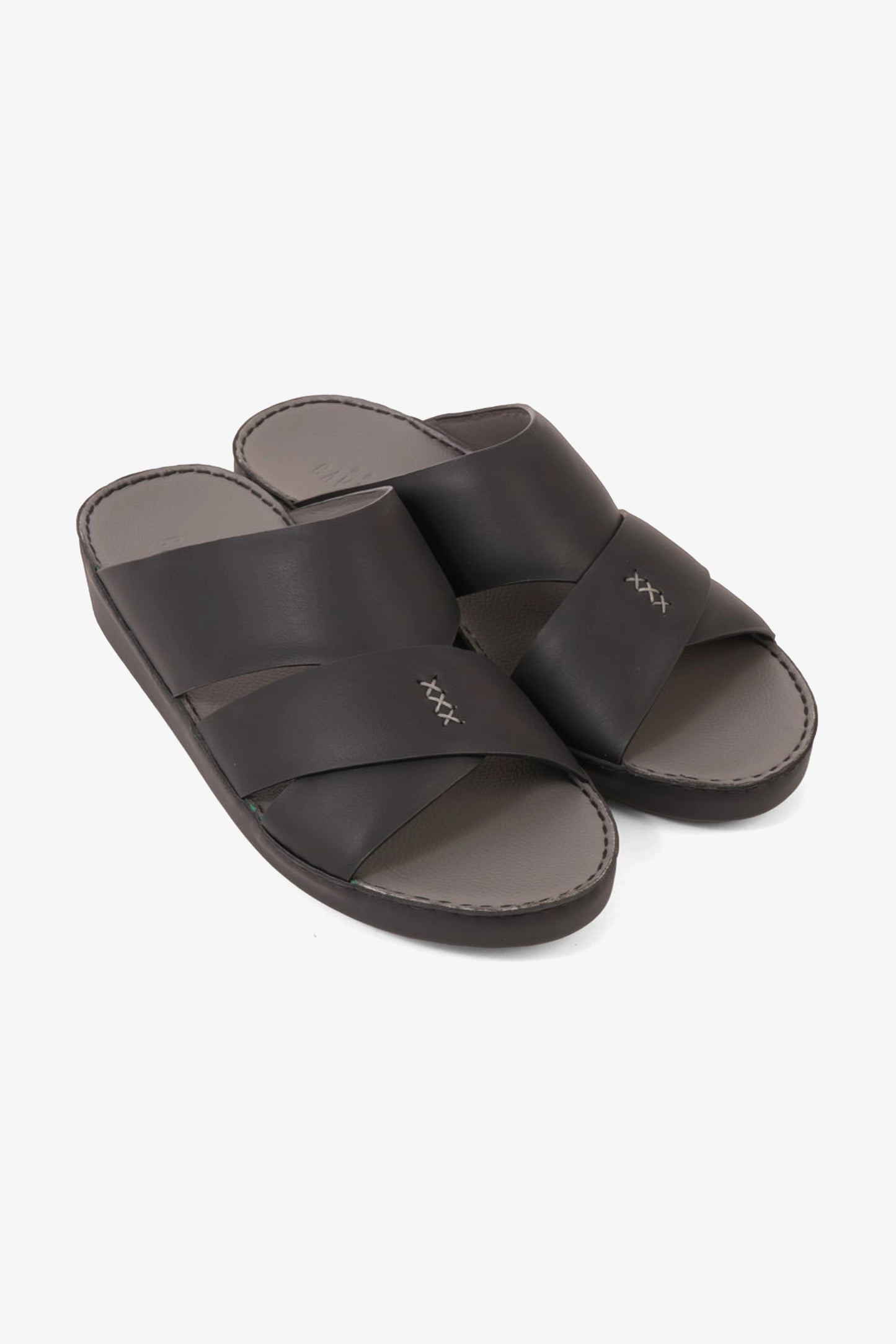 UOMO CAVALIER MEN'S ELITE LEATHER ARABIC SANDALS BLACK - Seventy7