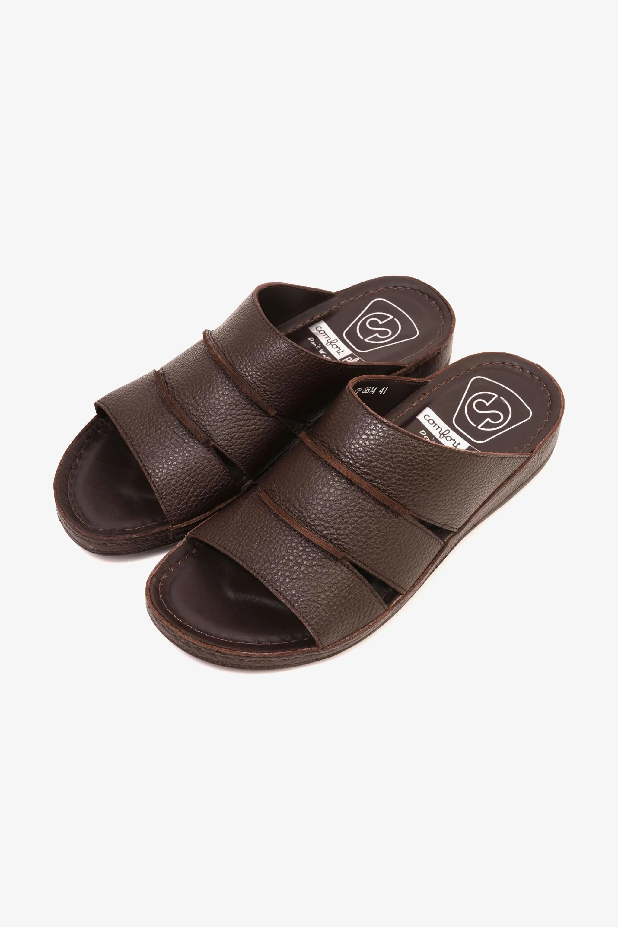COMFORT PLUS MEN'S LEATHER SLIDE SANDAL BROWN - Seventy7