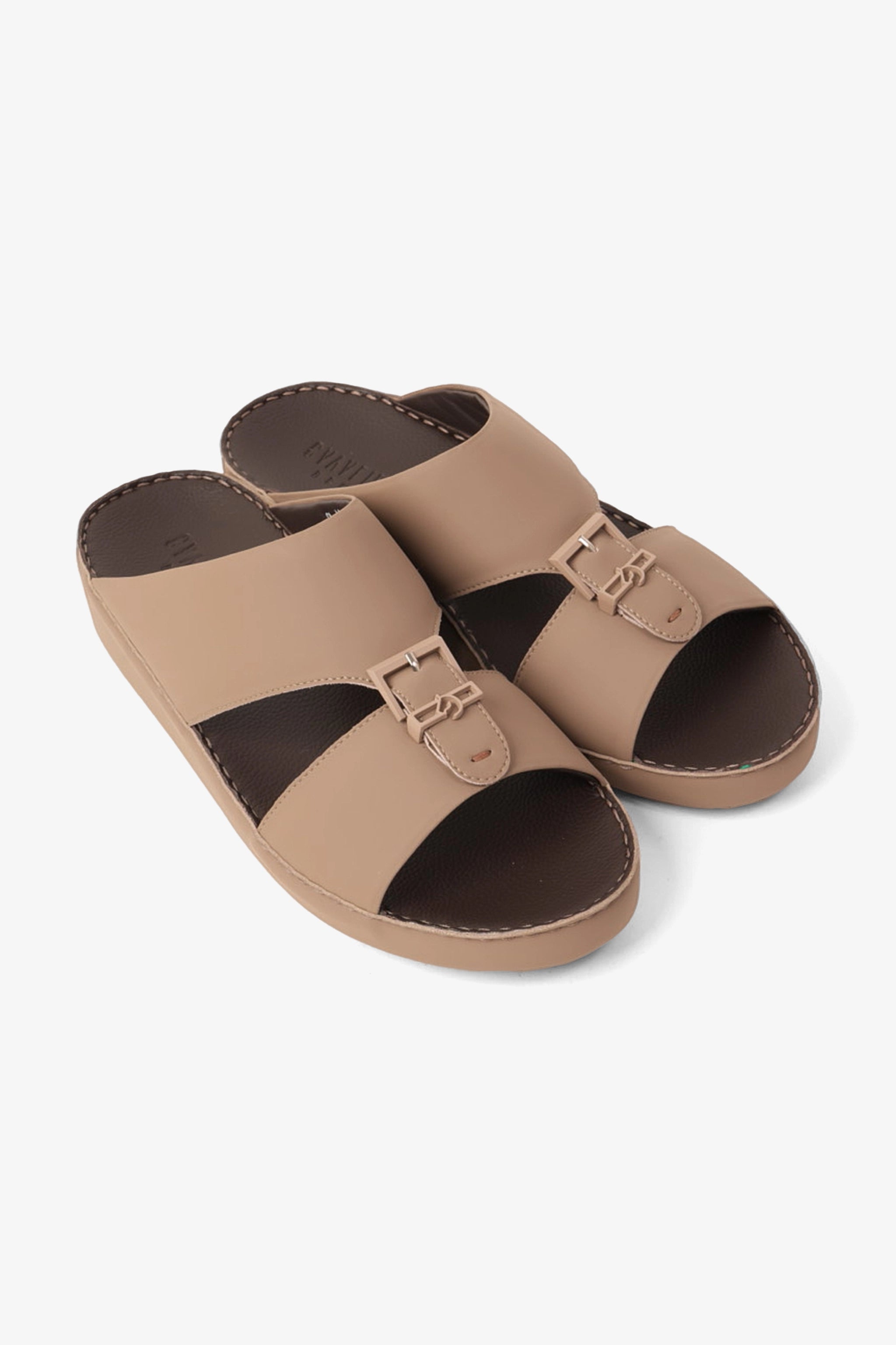 UOMO CAVALIER EMBOSSED LEATHER HANDSTITCHED ARABIC SANDALS STONE - Seventy7
