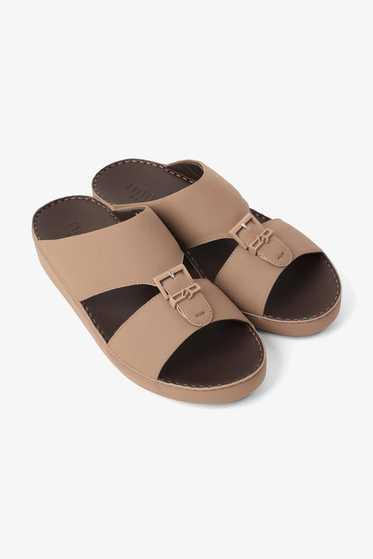 UOMO CAVALIER EMBOSSED LEATHER HANDSTITCHED ARABIC SANDALS STONE - Seventy7