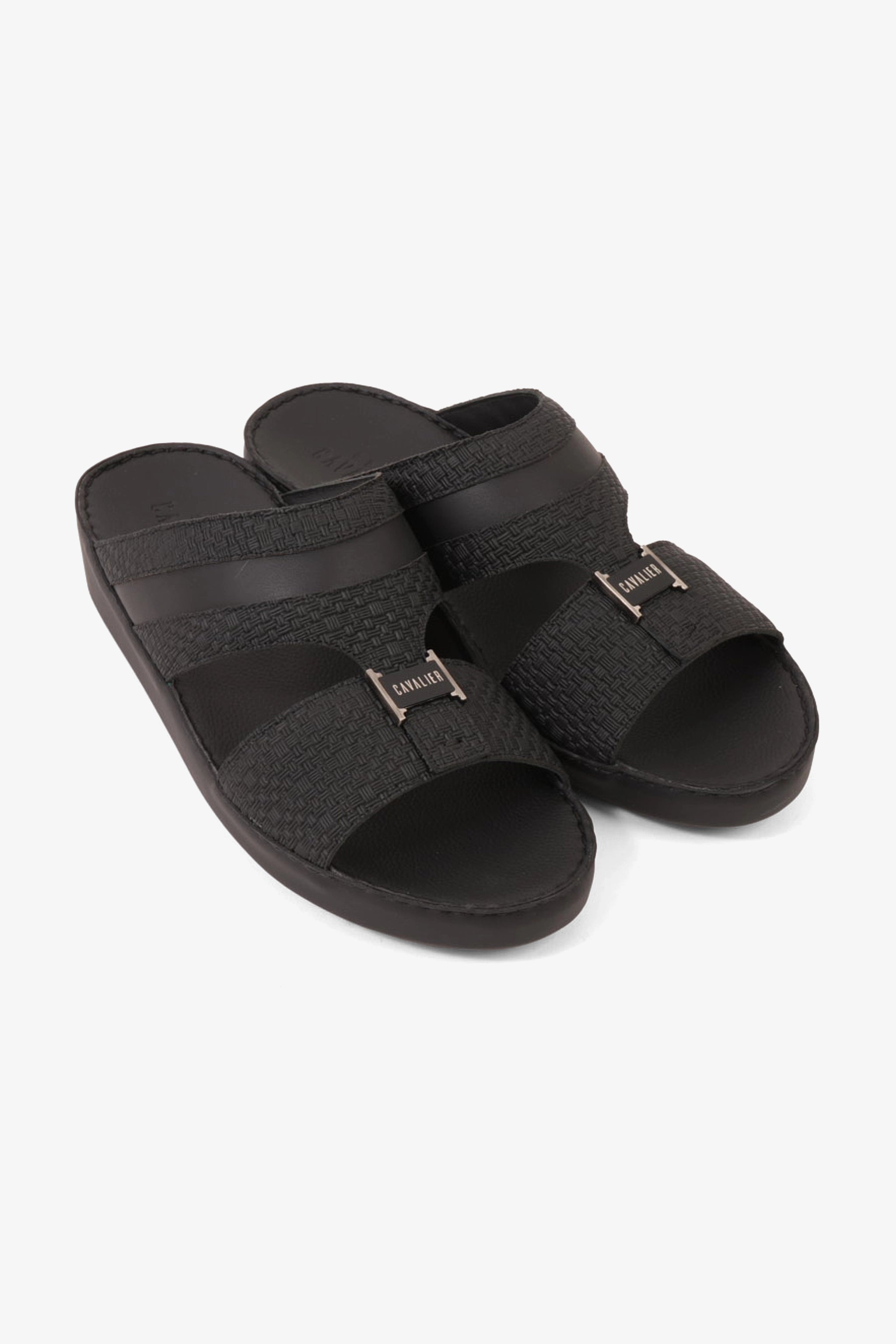UOMO CAVALIER HANDCRAFTED COMFORT LEATHER ARABIC SANDALS BLACK - Seventy7