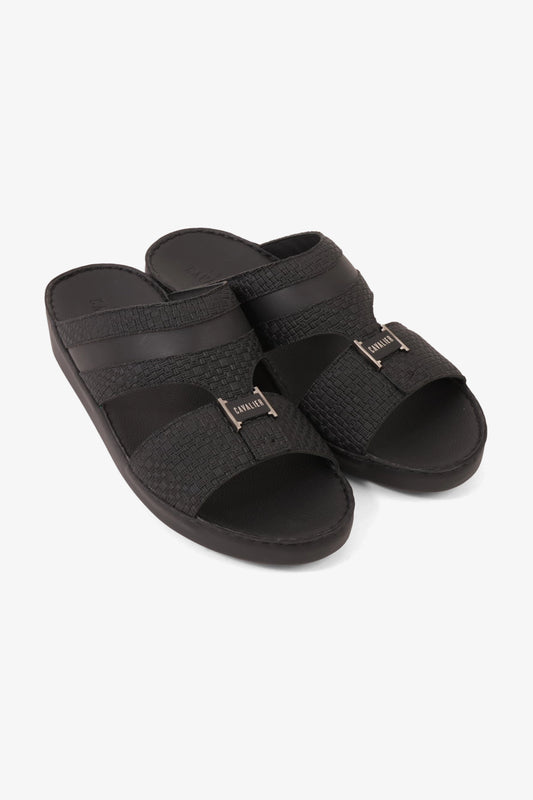 UOMO CAVALIER HANDCRAFTED COMFORT LEATHER ARABIC SANDALS BLACK - Seventy7